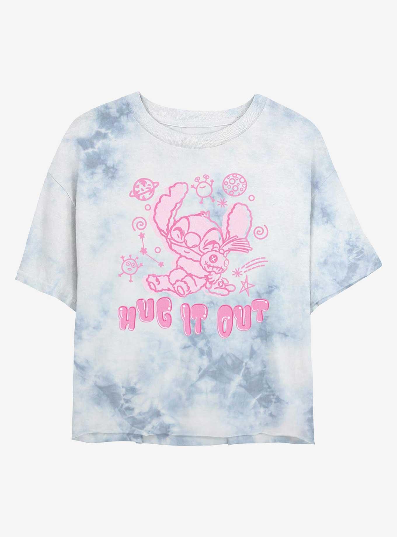 Disney Lilo & Stitch Hug It Out Girls Tie-Dye Crop T-Shirt, , hi-res