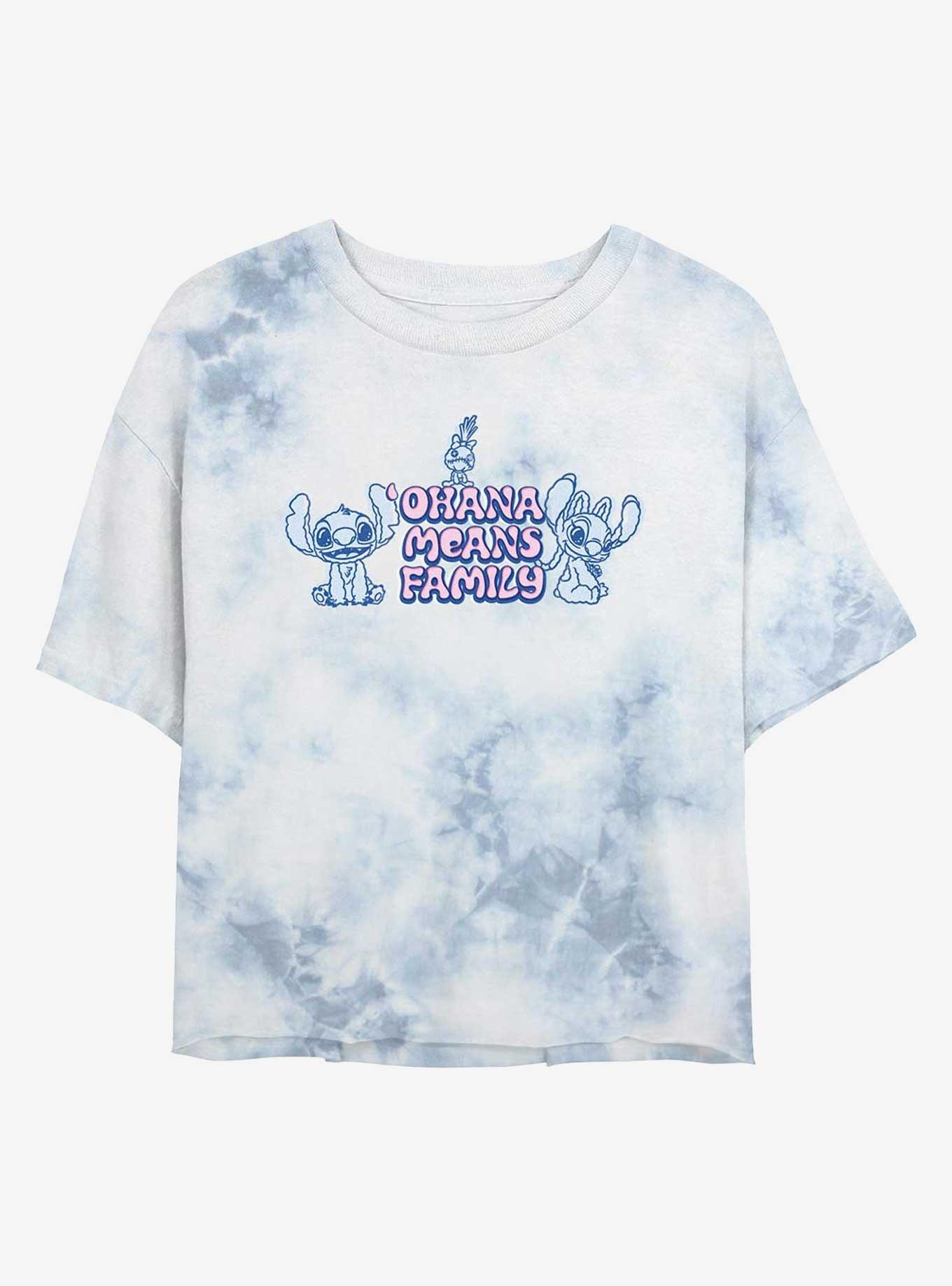 Disney Lilo & Stitch Ohana Means Family Girls Tie-Dye Crop T-Shirt, WHITEBLUE, hi-res