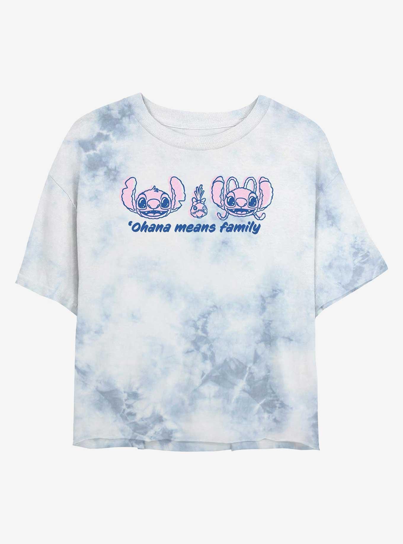 Disney Lilo & Stitch Ohana Means Family Quote Girls Tie-Dye Crop T-Shirt, WHITEBLUE, hi-res