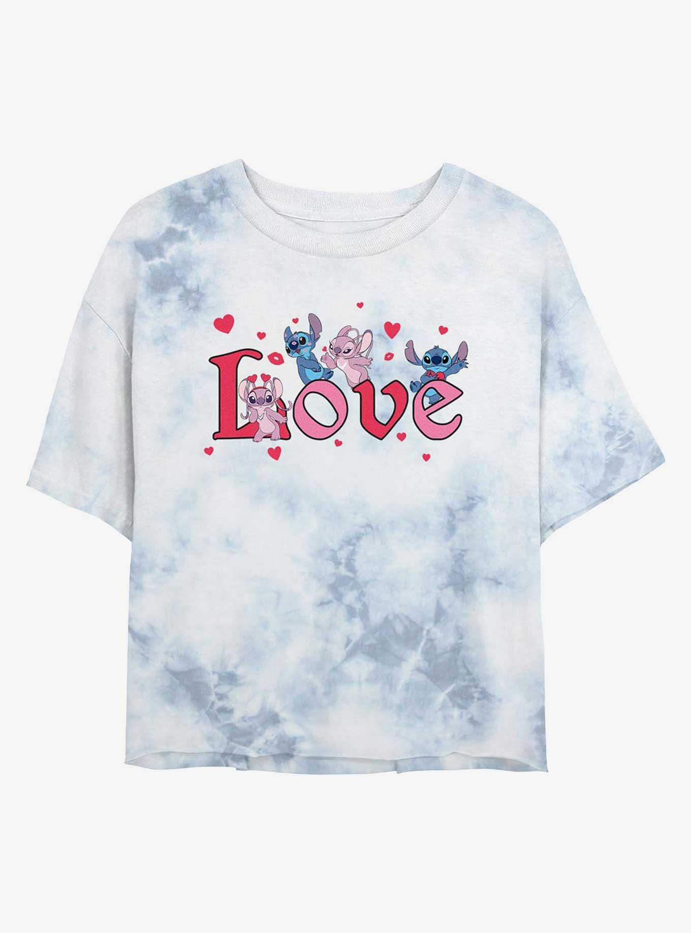 Disney Lilo & Stitch Angel Stitch In Love Girls Tie-Dye Crop T-Shirt, , hi-res