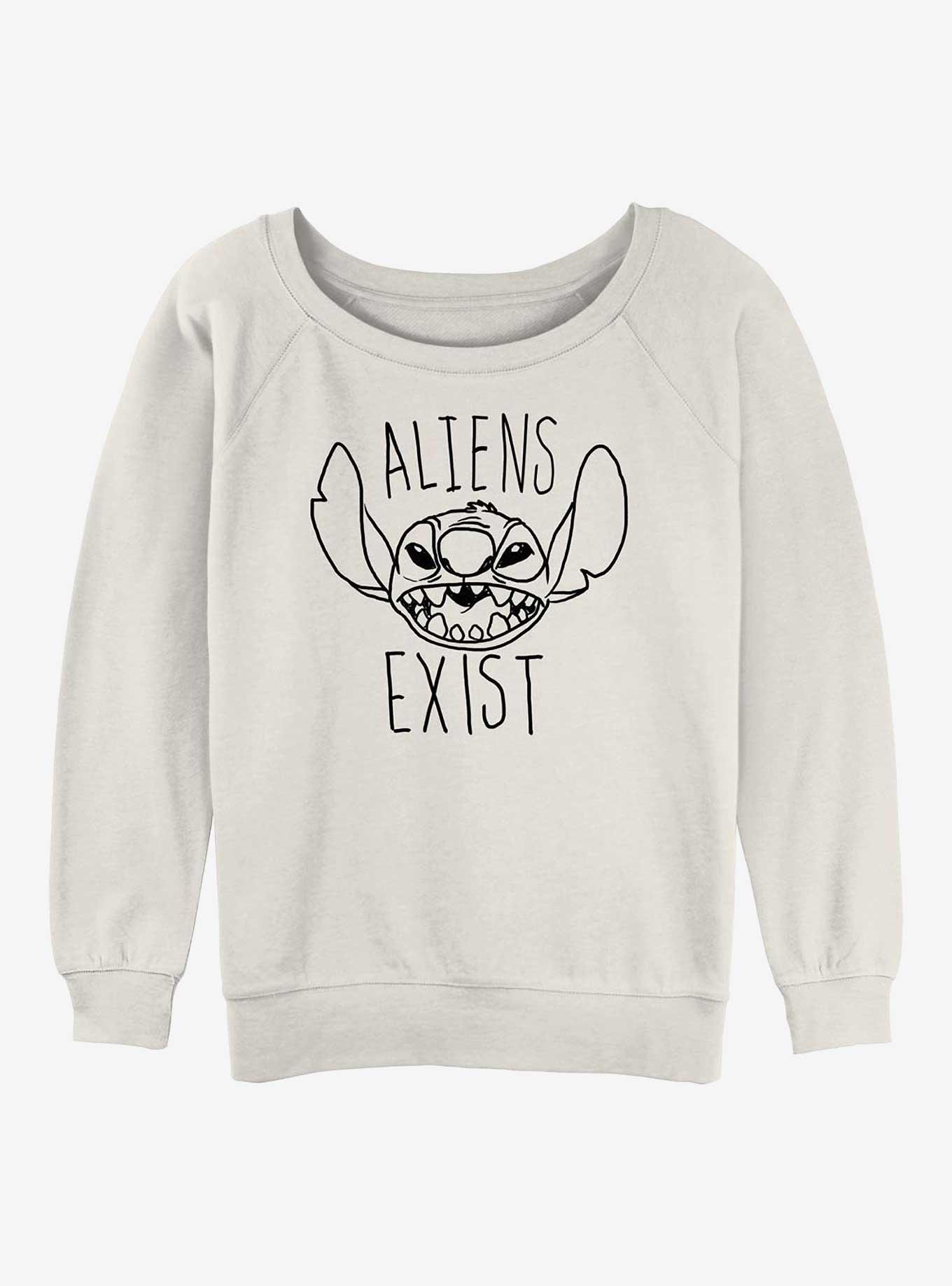 Disney Lilo & Stitch Aliens Exist Girls Slouchy Sweatshirt, EGRET, hi-res