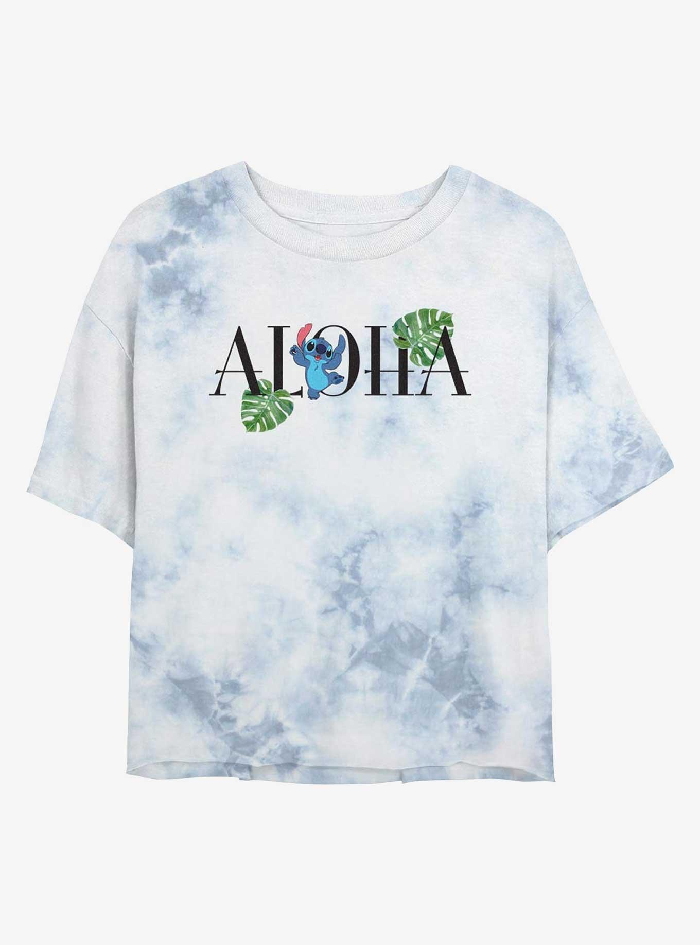 Disney Lilo & Stitch Aloha Leaves Girls Tie-Dye Crop T-Shirt, , hi-res