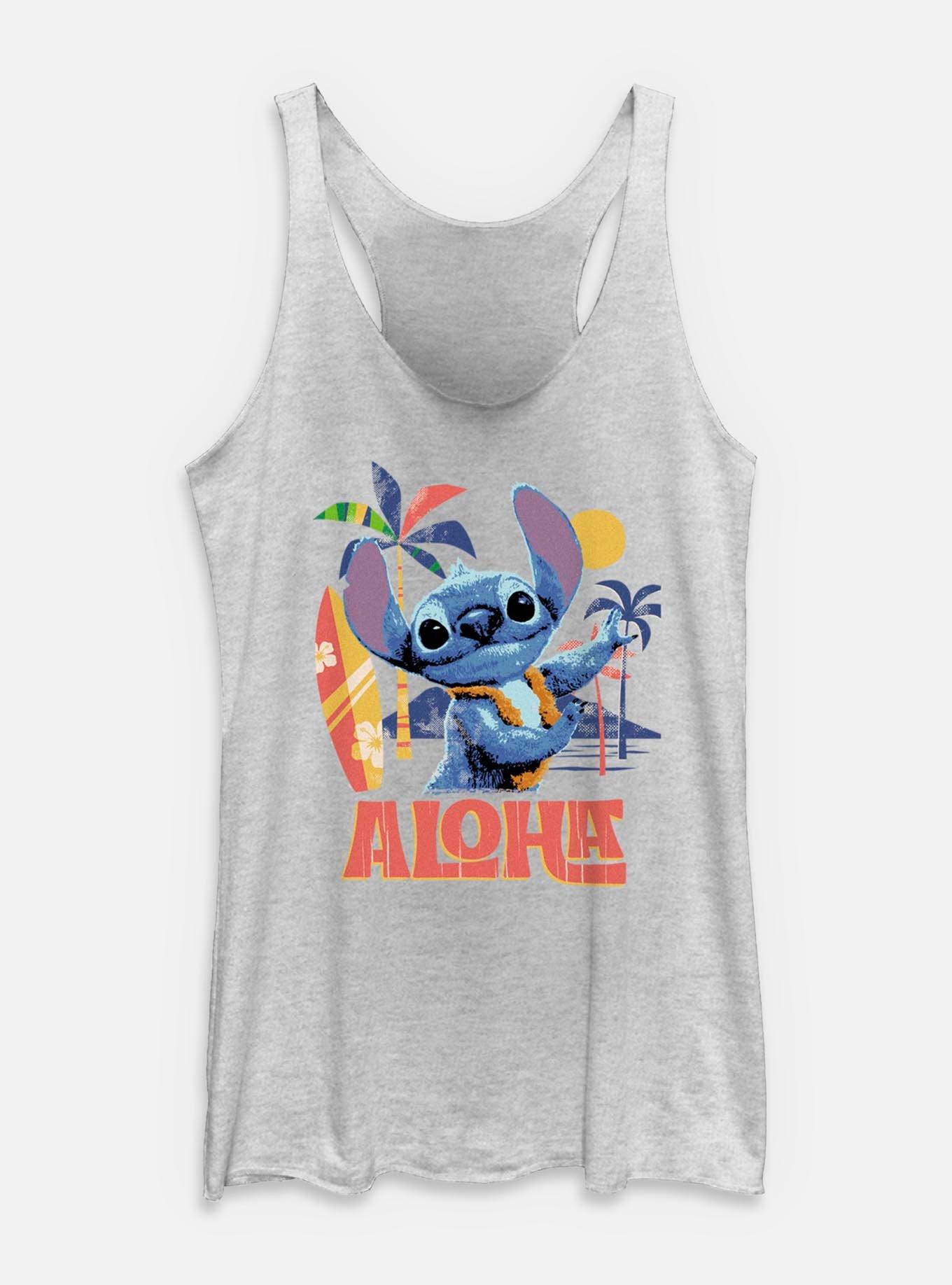 Disney Lilo & Stitch Live Action Aloha Stitch Womens Tank Top, WHITE HTR, hi-res