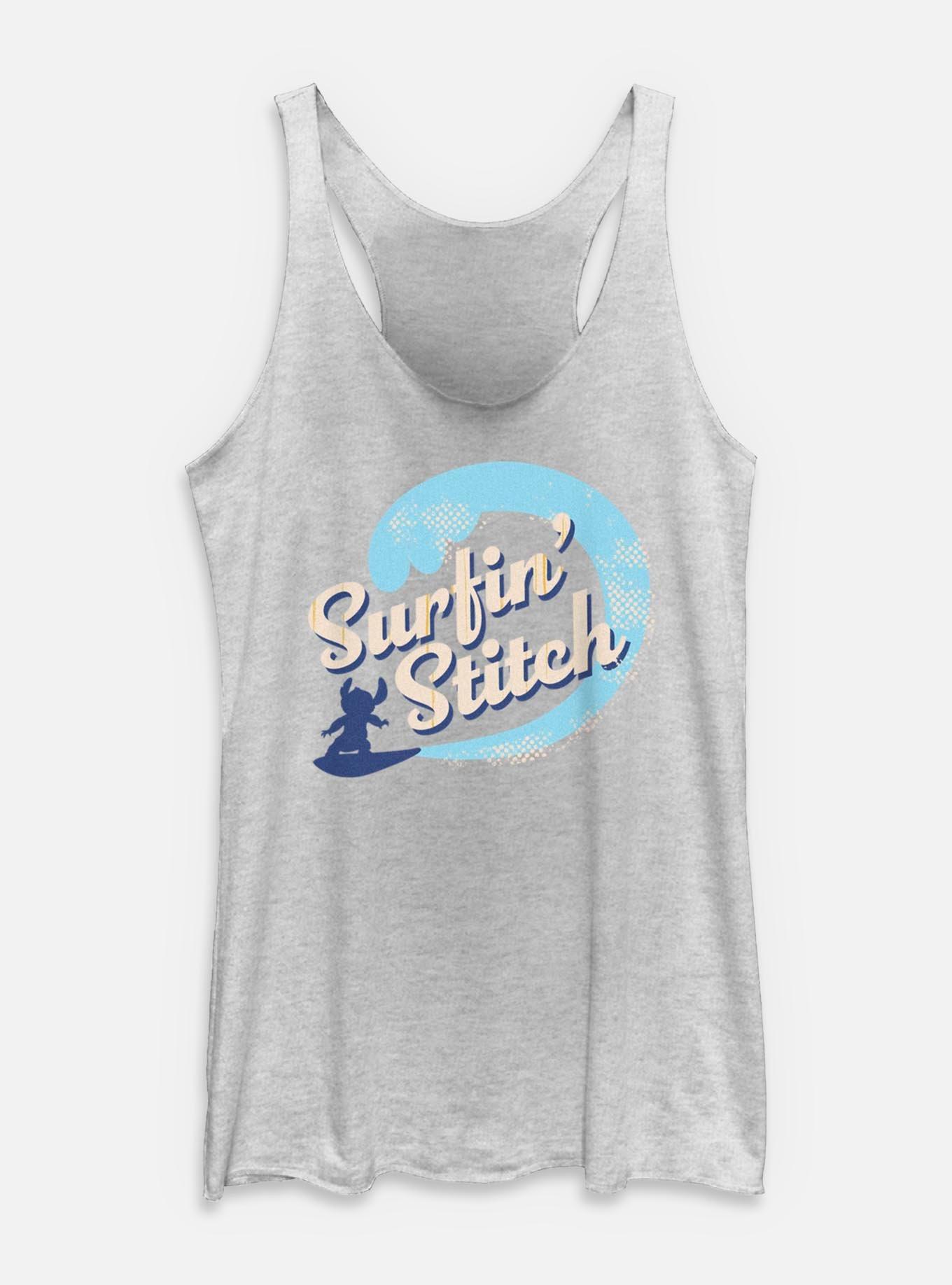 Disney Lilo & Stitch Live Action Surfing Stitch Womens Tank Top, WHITE HTR, hi-res