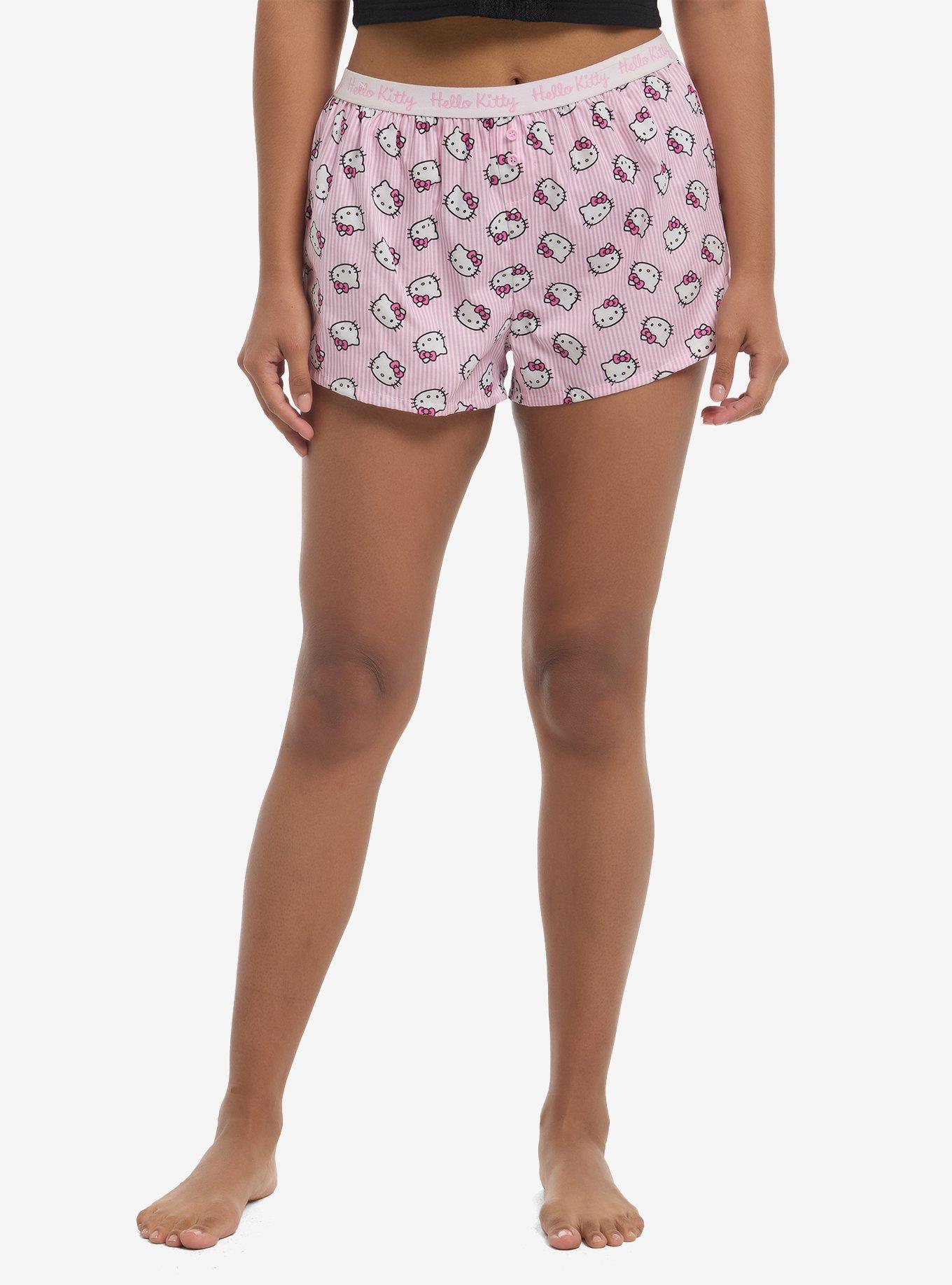 Hello Kitty Pink Stripe Girls Boxer Lounge Shorts