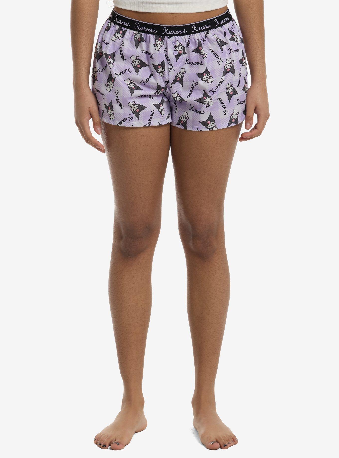 Kuromi Purple Plaid Girls Boxer Lounge Shorts, , hi-res