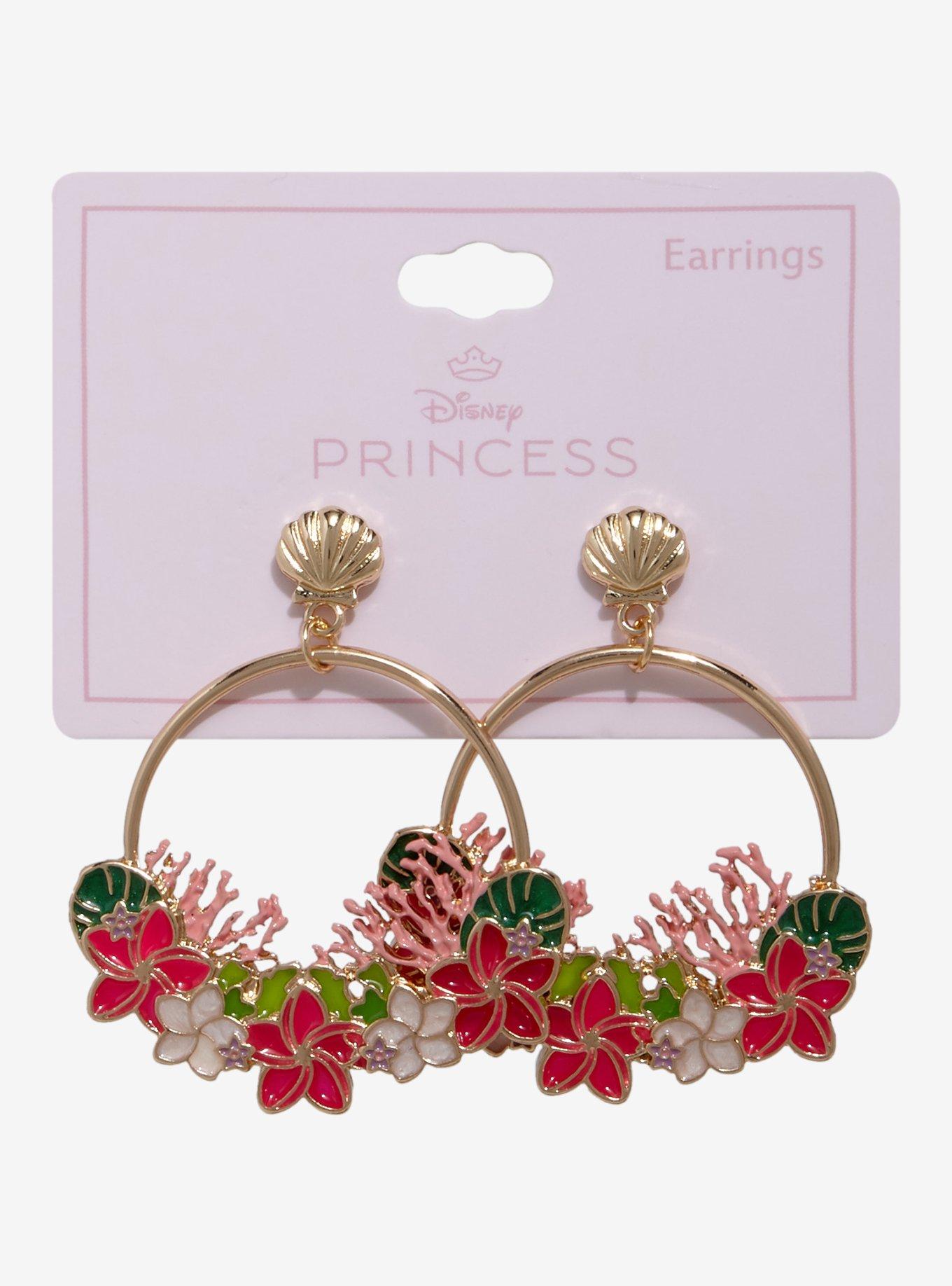 Disney The Little Mermaid Ariel Floral Hoop Earrings – BoxLunch Exclusive, , hi-res