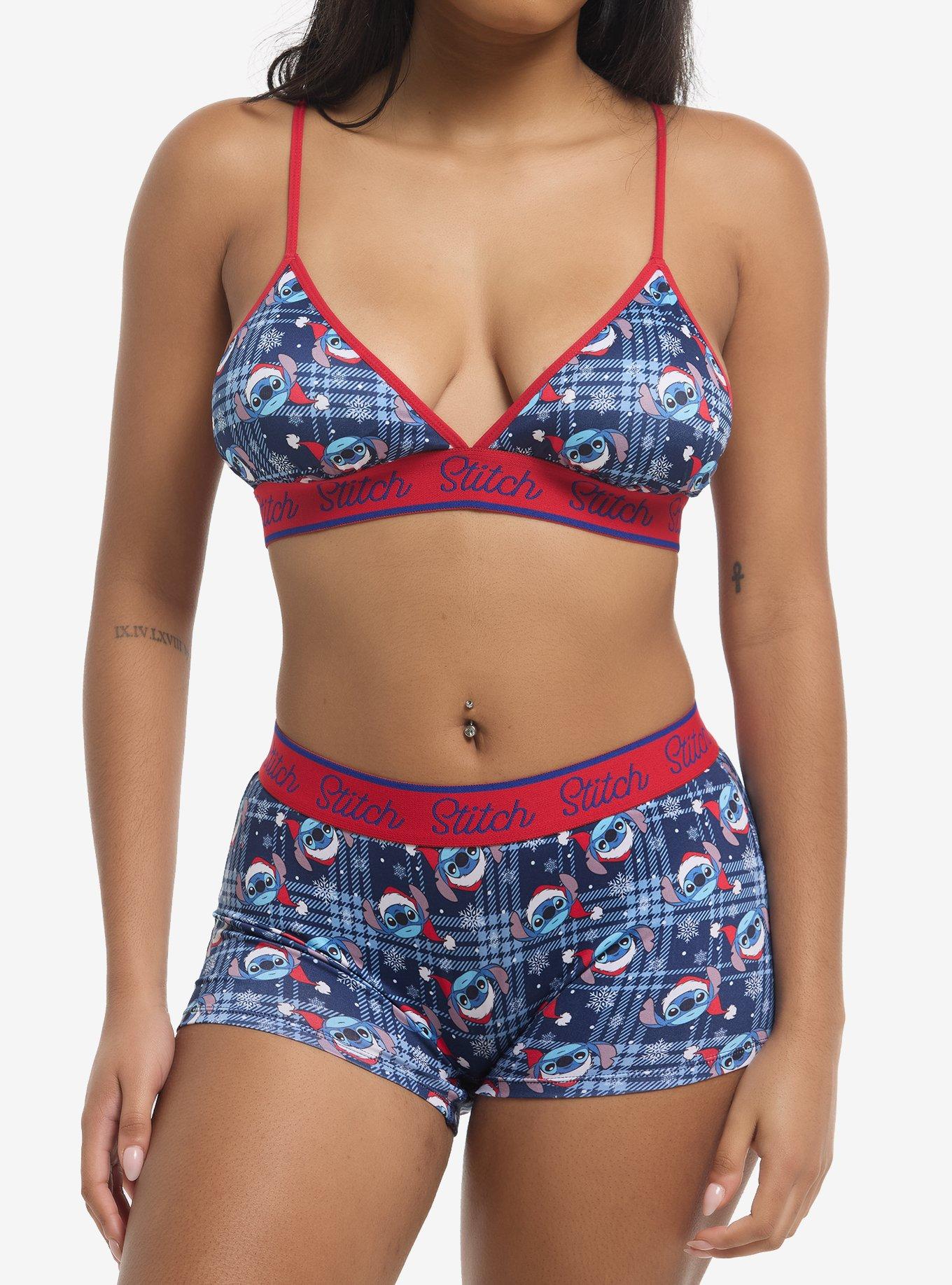 Disney Stitch Plaid Holiday Bra & Boyshort Panty Set, , hi-res