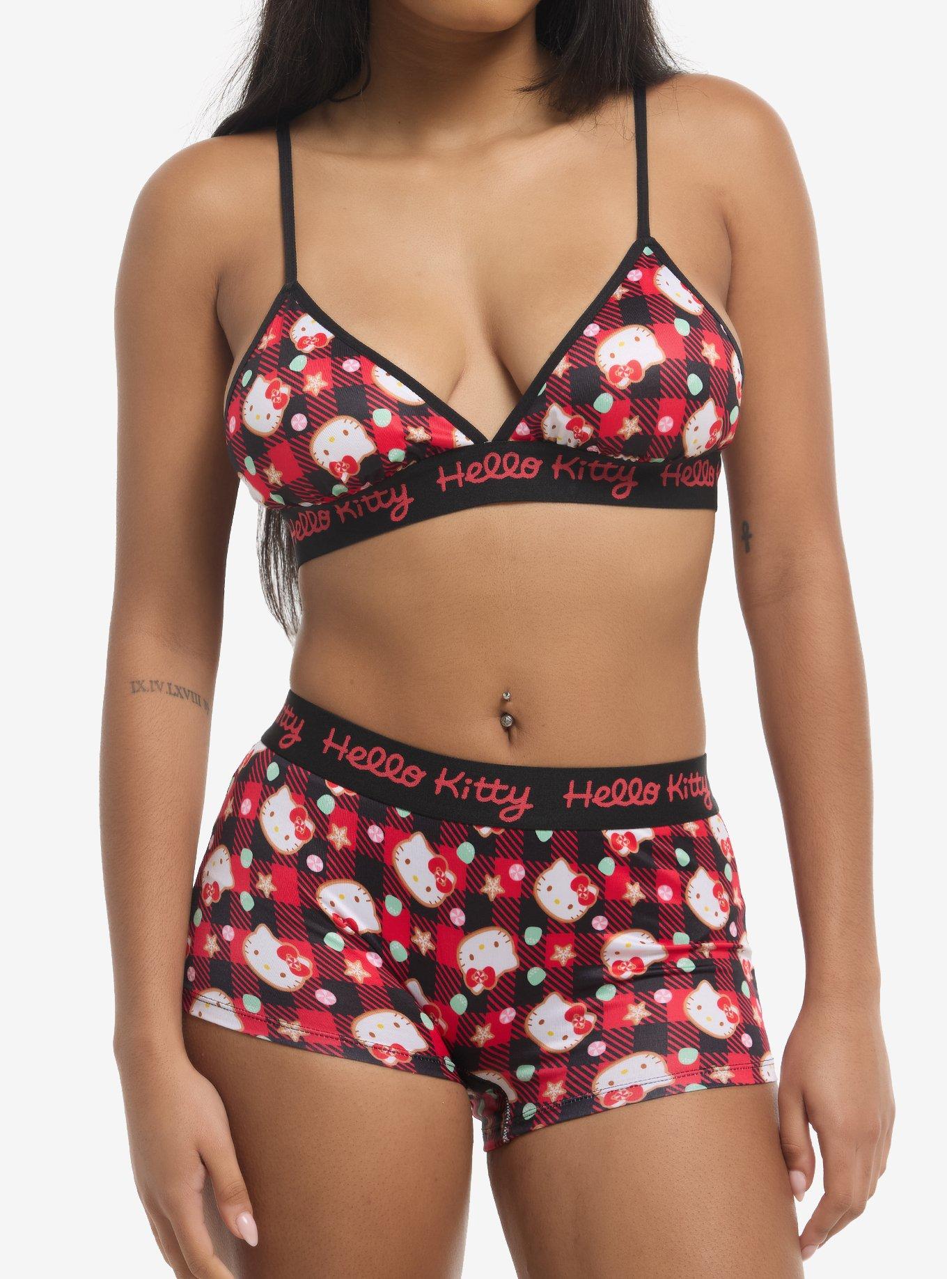 Hello Kitty Plaid Festive Bra & Boyshort Panty Set, , hi-res