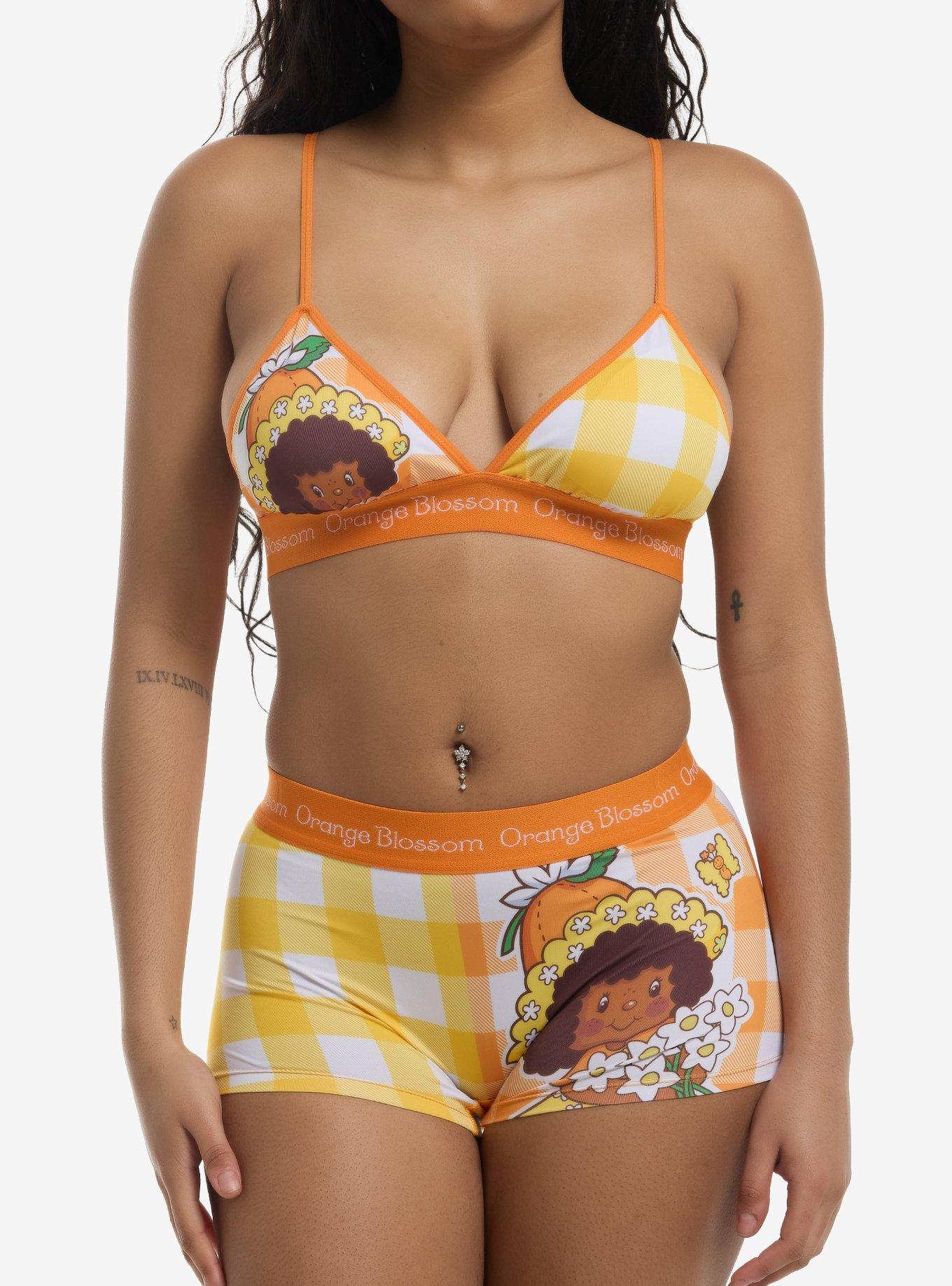 下着・アンダーウェア draw Flower Dots Bra Flower Dots Shorts Strawberry Shortcake Orange Blossom Plaid Bra & Boyshort Panty Set
