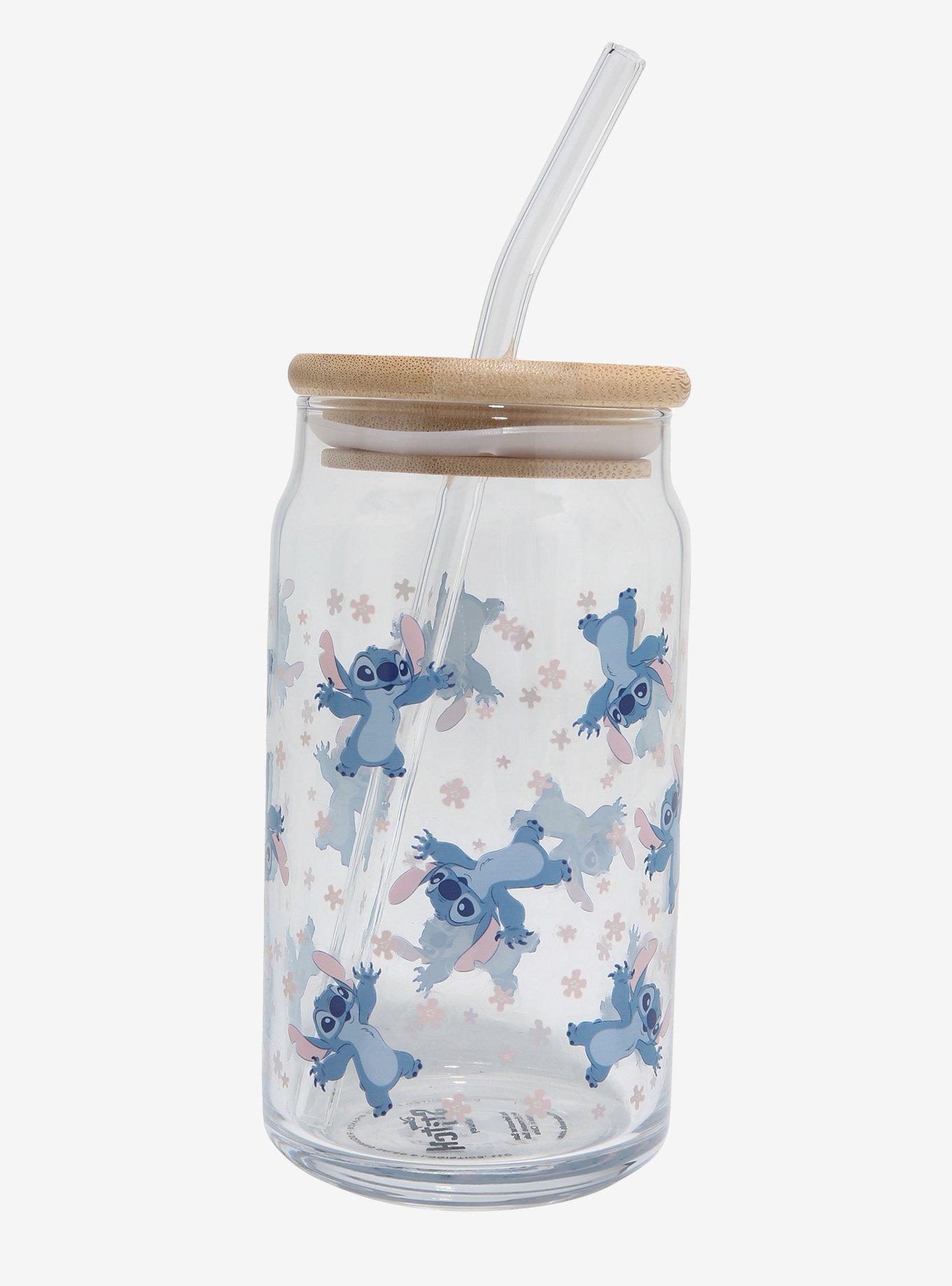 Disney Lilo & Stitch Floral Stitch Glass Cup with Straw, , hi-res