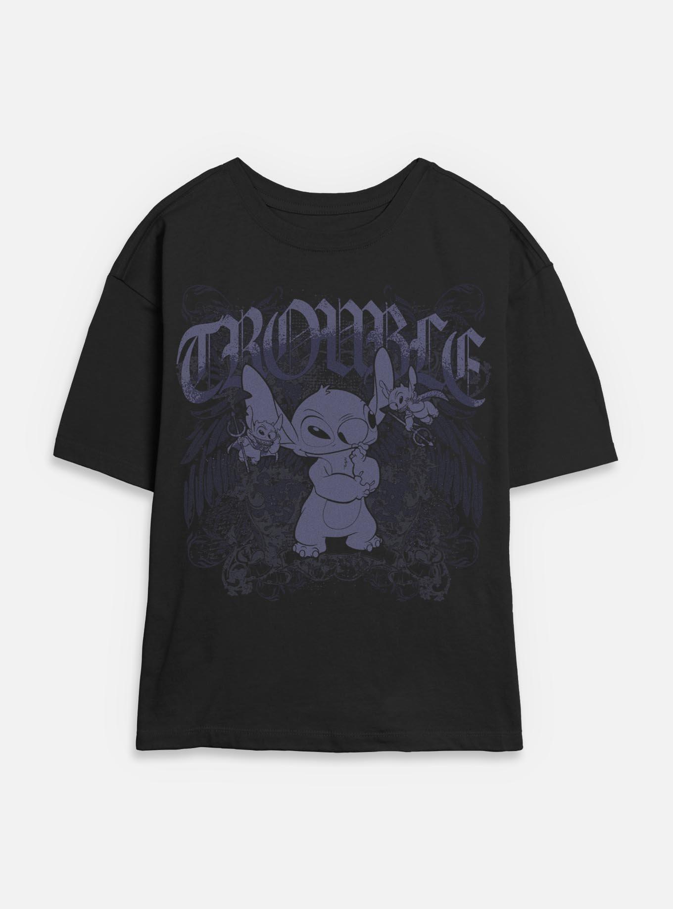 Disney Lilo & Stitch Total Trouble Womens Skimmer T-Shirt BoxLunch Exclusive, BLACK, hi-res