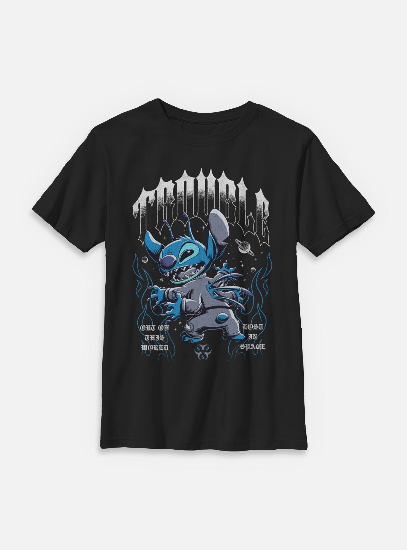 Disney Lilo & Stitch Cosmic Trouble Youth T-Shirt BoxLunch Exclusive, BLACK, hi-res