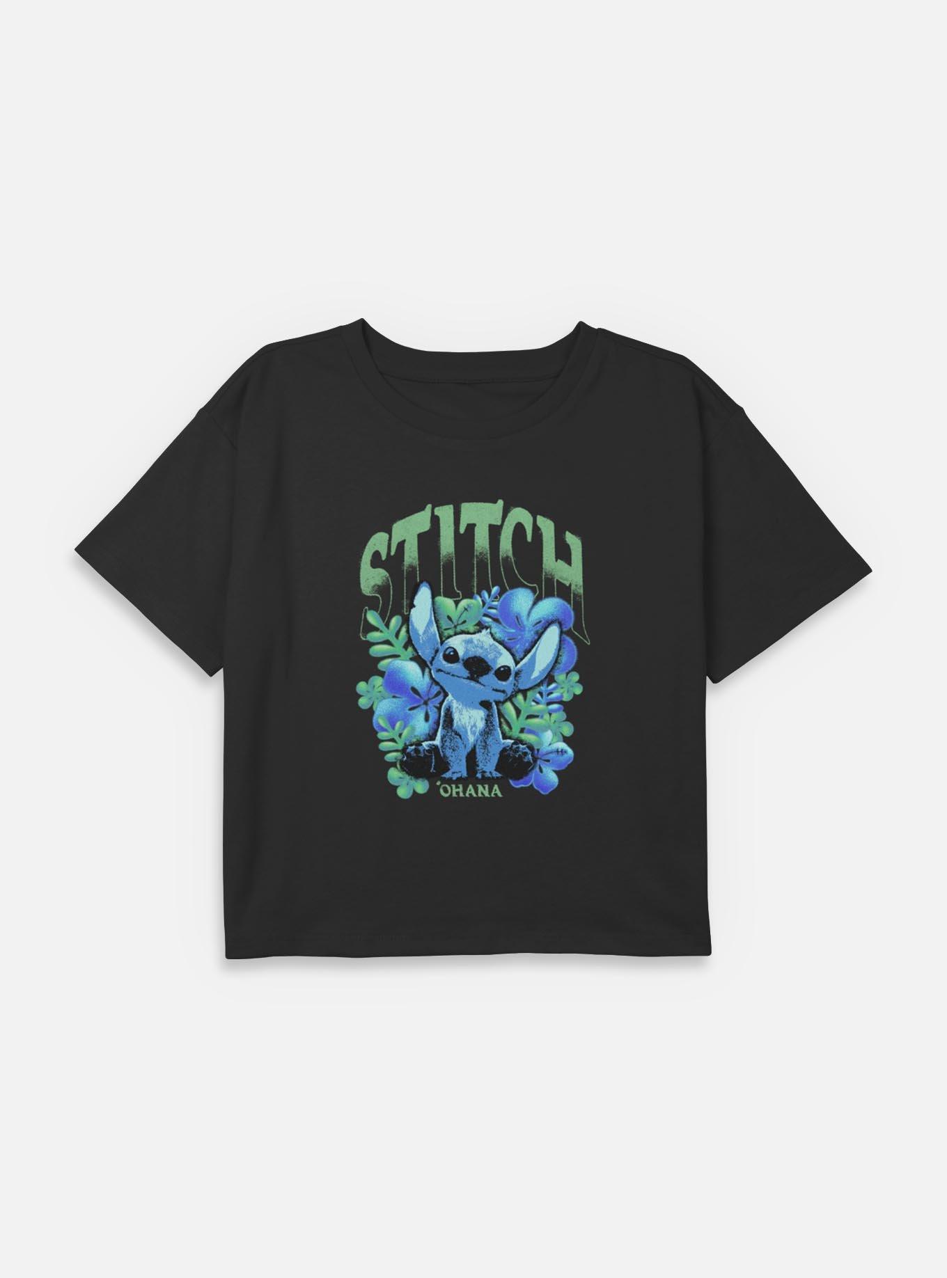 Disney Lilo & Stitch Dark Floral Youth Girls Boxy T-Shirt BoxLunch Exclusive, , hi-res