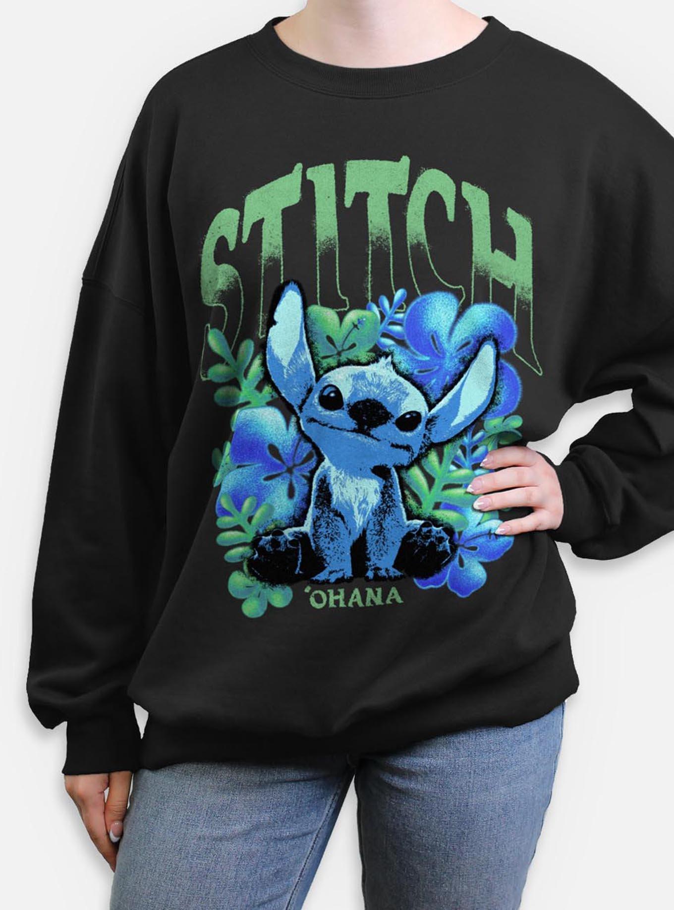 Disney Lilo & Stitch Dark Floral Womens Oversized Sweatshirt BoxLunch Exclusive, , hi-res