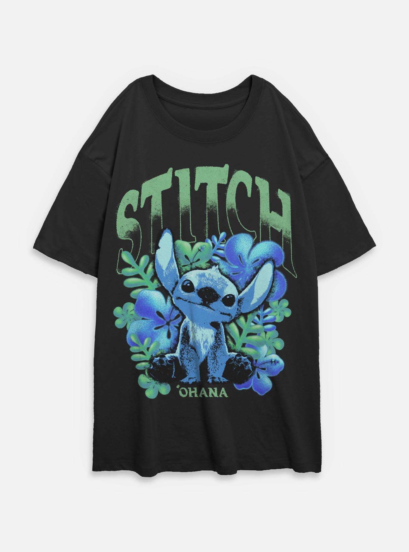 Disney Lilo & Stitch Dark Floral Womens Oversized T-Shirt BoxLunch Exclusive, , hi-res
