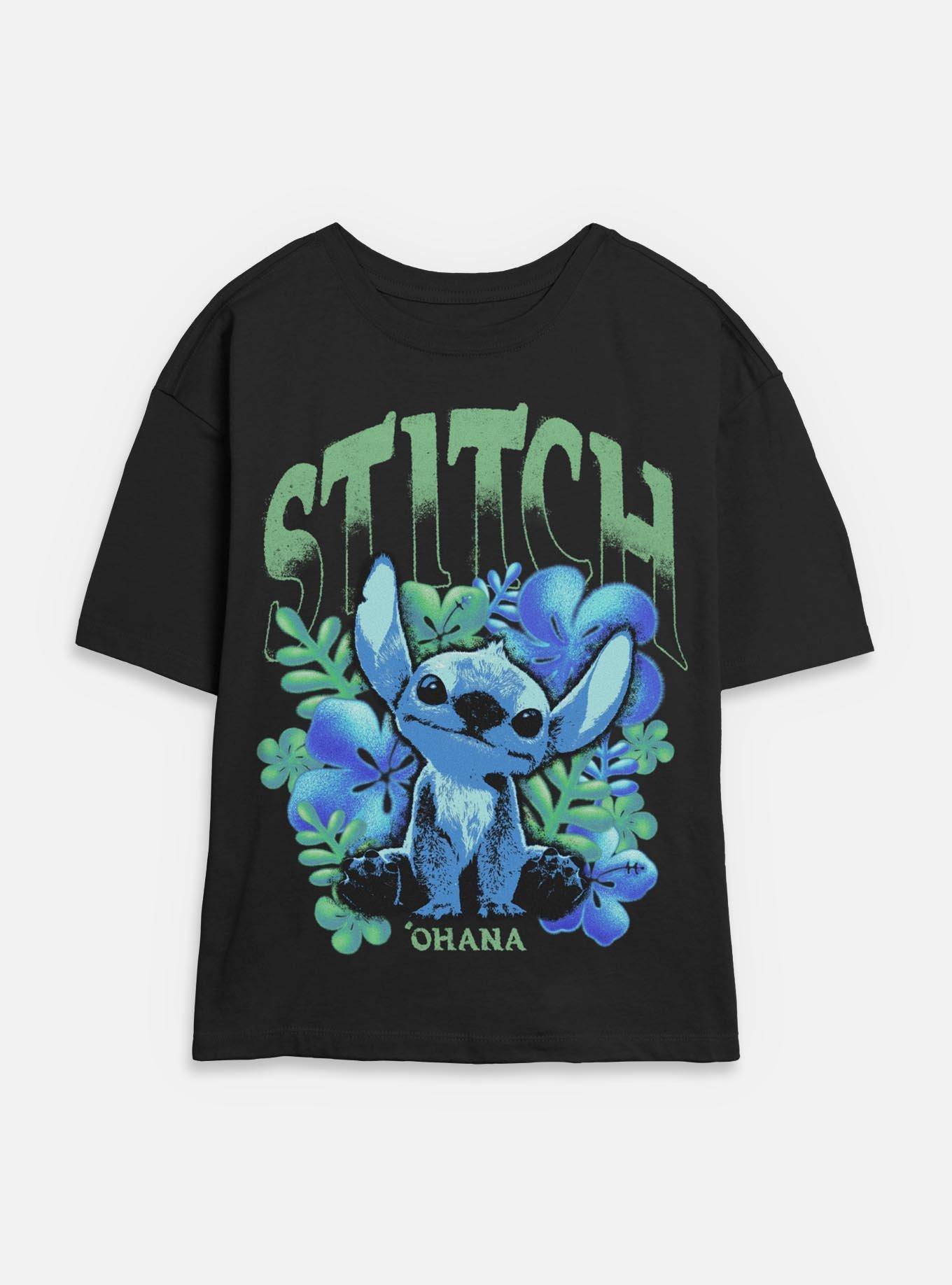 Disney Lilo & Stitch Dark Floral Womens Skimmer T-Shirt BoxLunch Exclusive, BLACK, hi-res