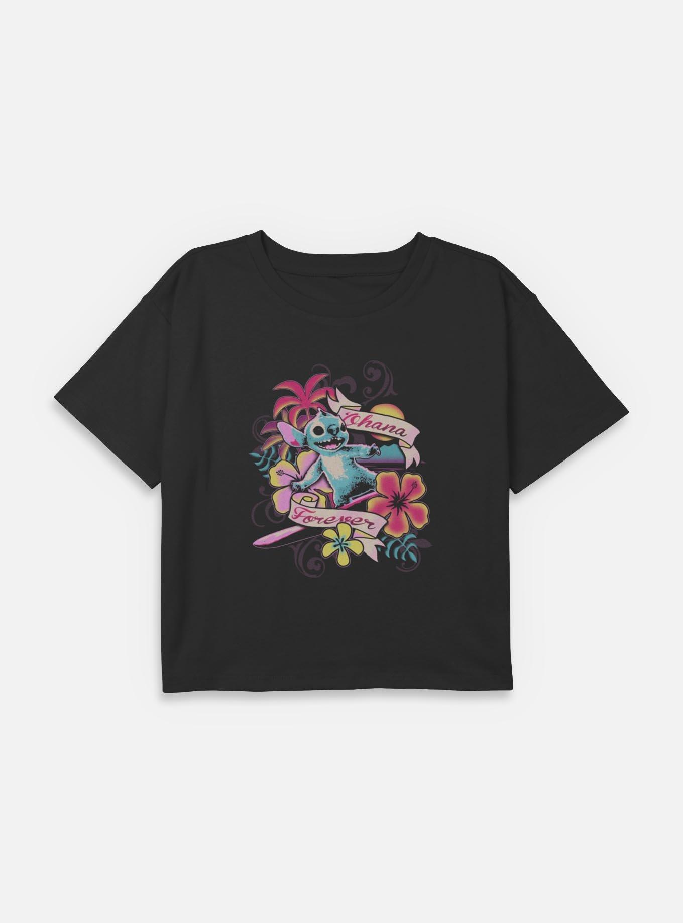 Disney Lilo & Stitch Surf Ohana Forever Youth Girls Boxy T-Shirt BoxLunch Exclusive, , hi-res
