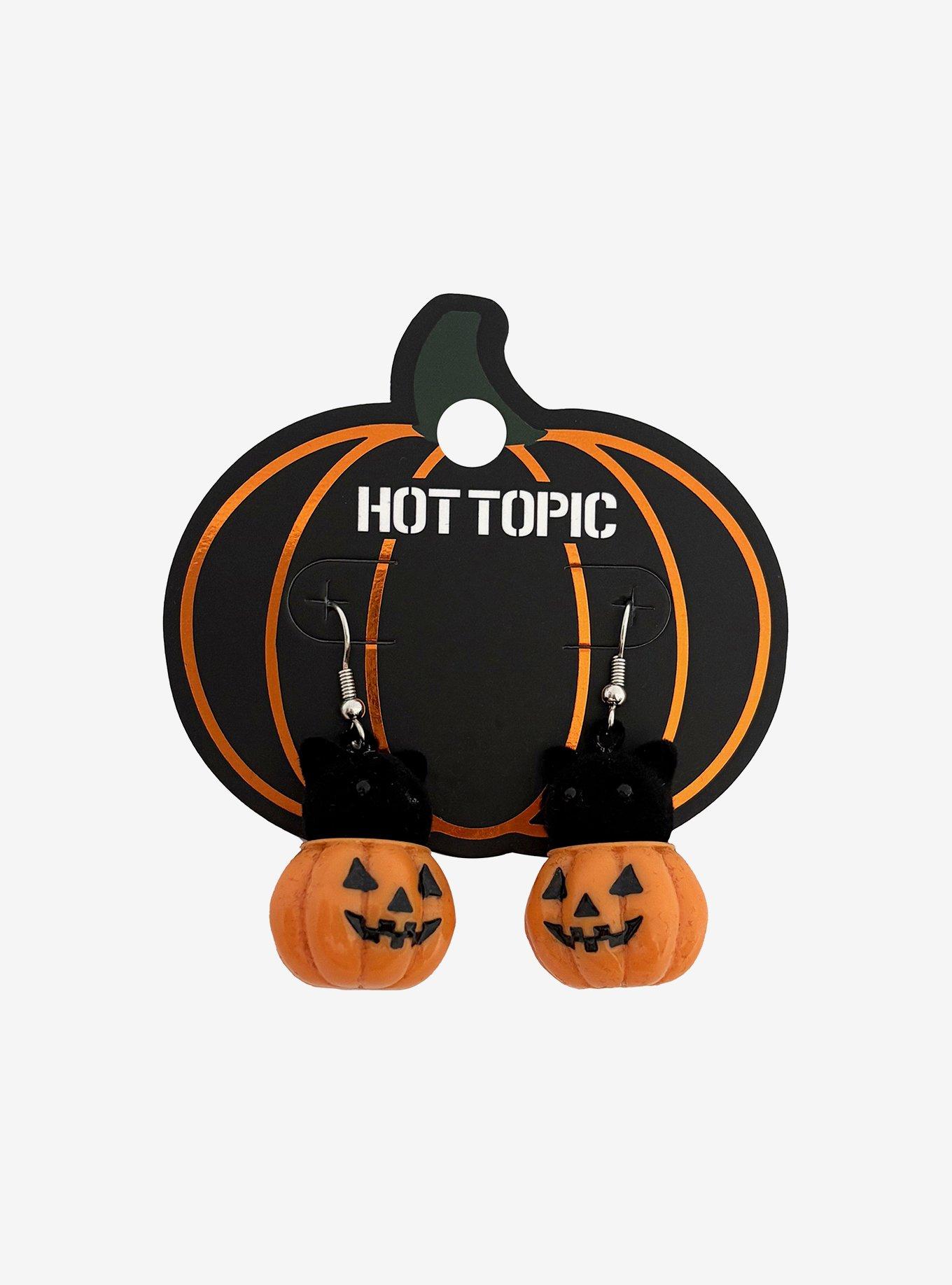 Black Cat & Pumpkin Flocked Earrings, , hi-res