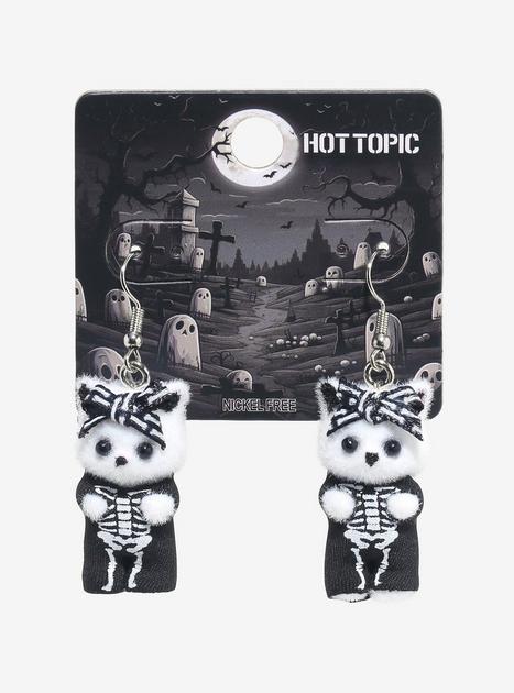 Skeleton Kitty Fuzzy Figural Earrings | Hot Topic