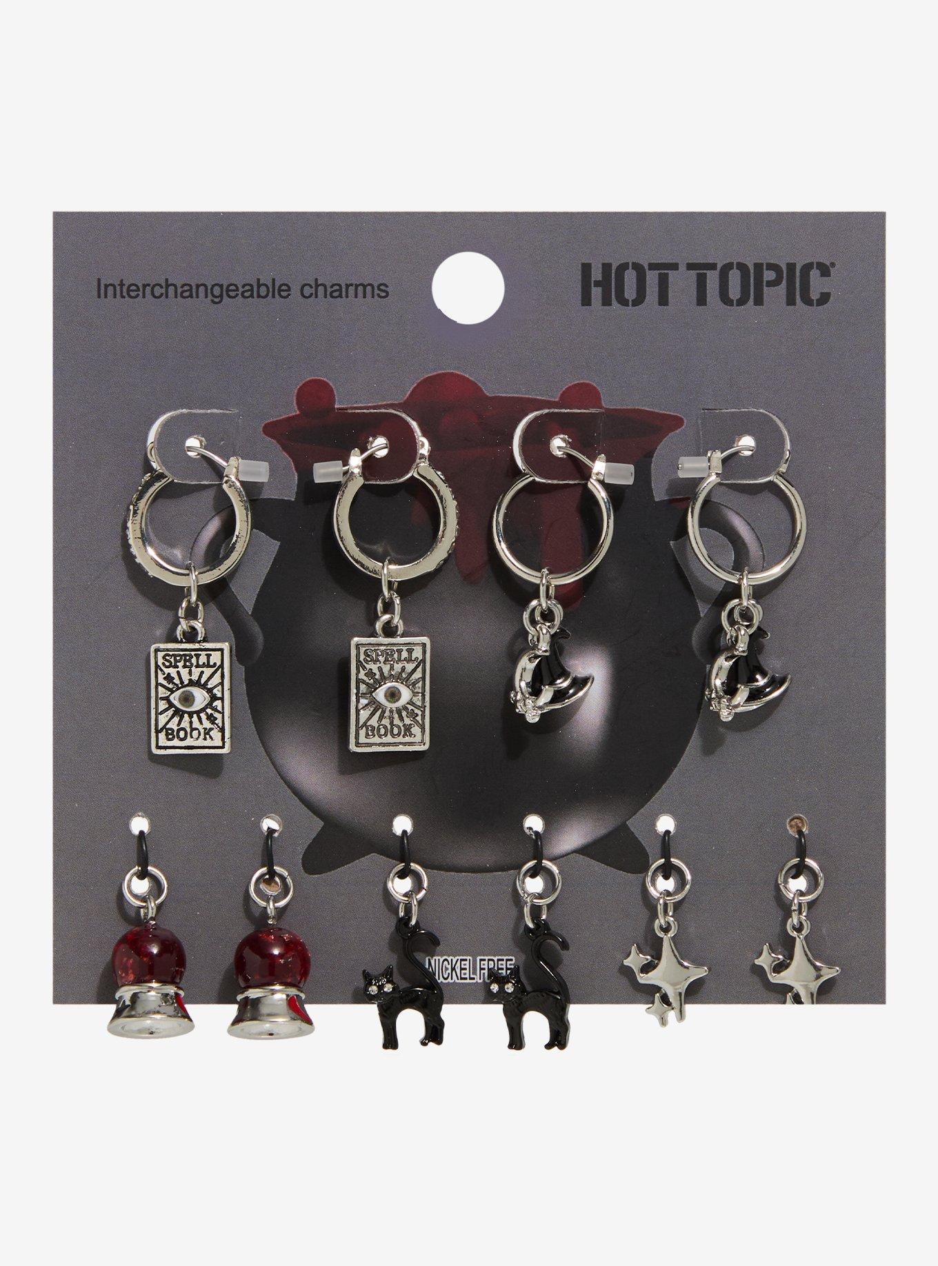 Cat Spell Book Interchangeable Charm Huggie Hoop Earrings, , hi-res