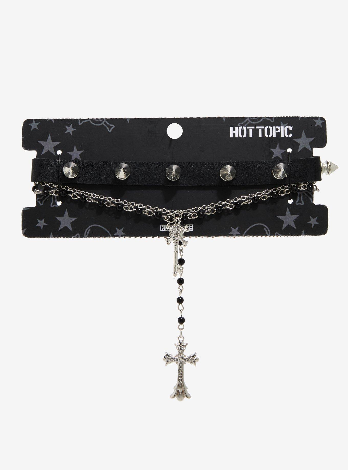 Spike Skull Rosary Choker Necklace Set, , hi-res