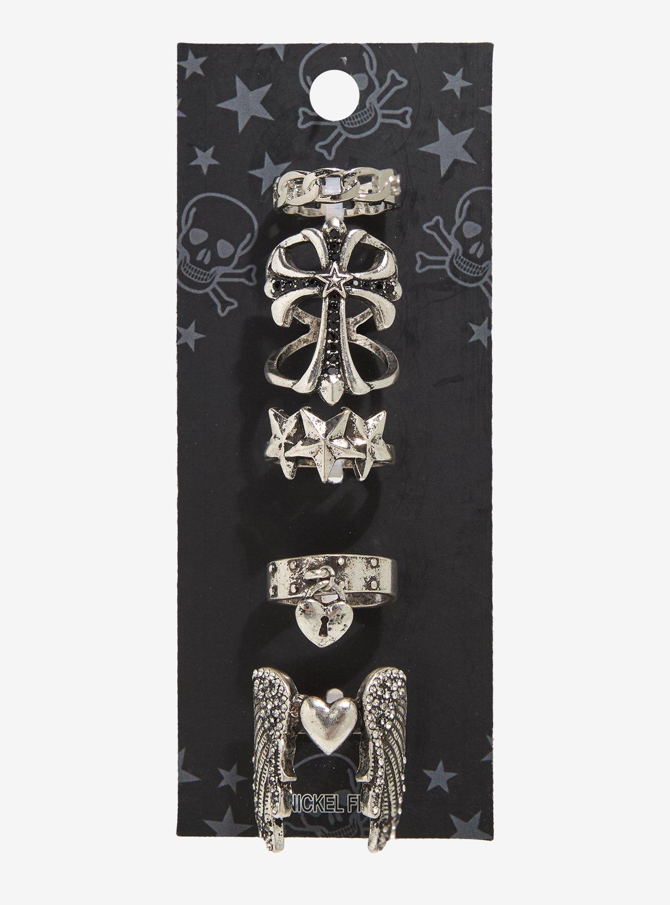 Angel Wing Cross Star Ring Set, , hi-res