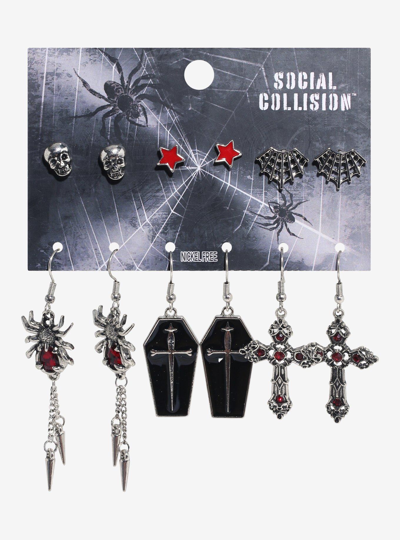 Social Collision Gothic Spider Coffin Earring Set, , hi-res