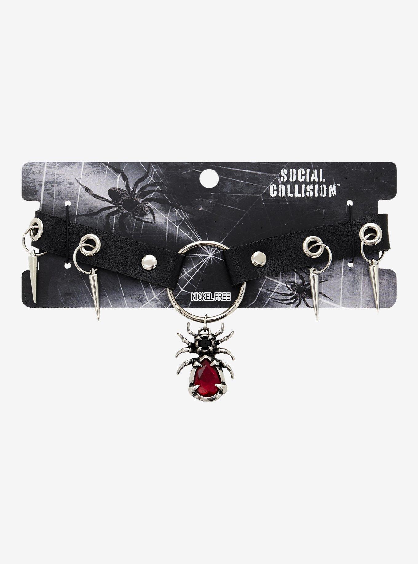 Social Collision Spike Red Gem Choker, , hi-res