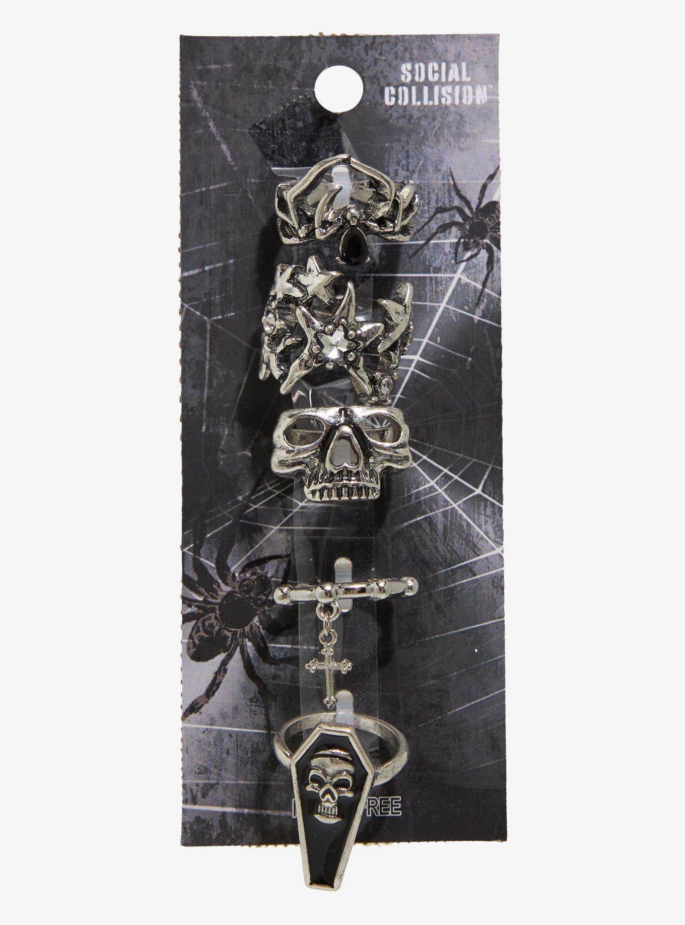 Social Collision Spider Skull Ring Set, , hi-res