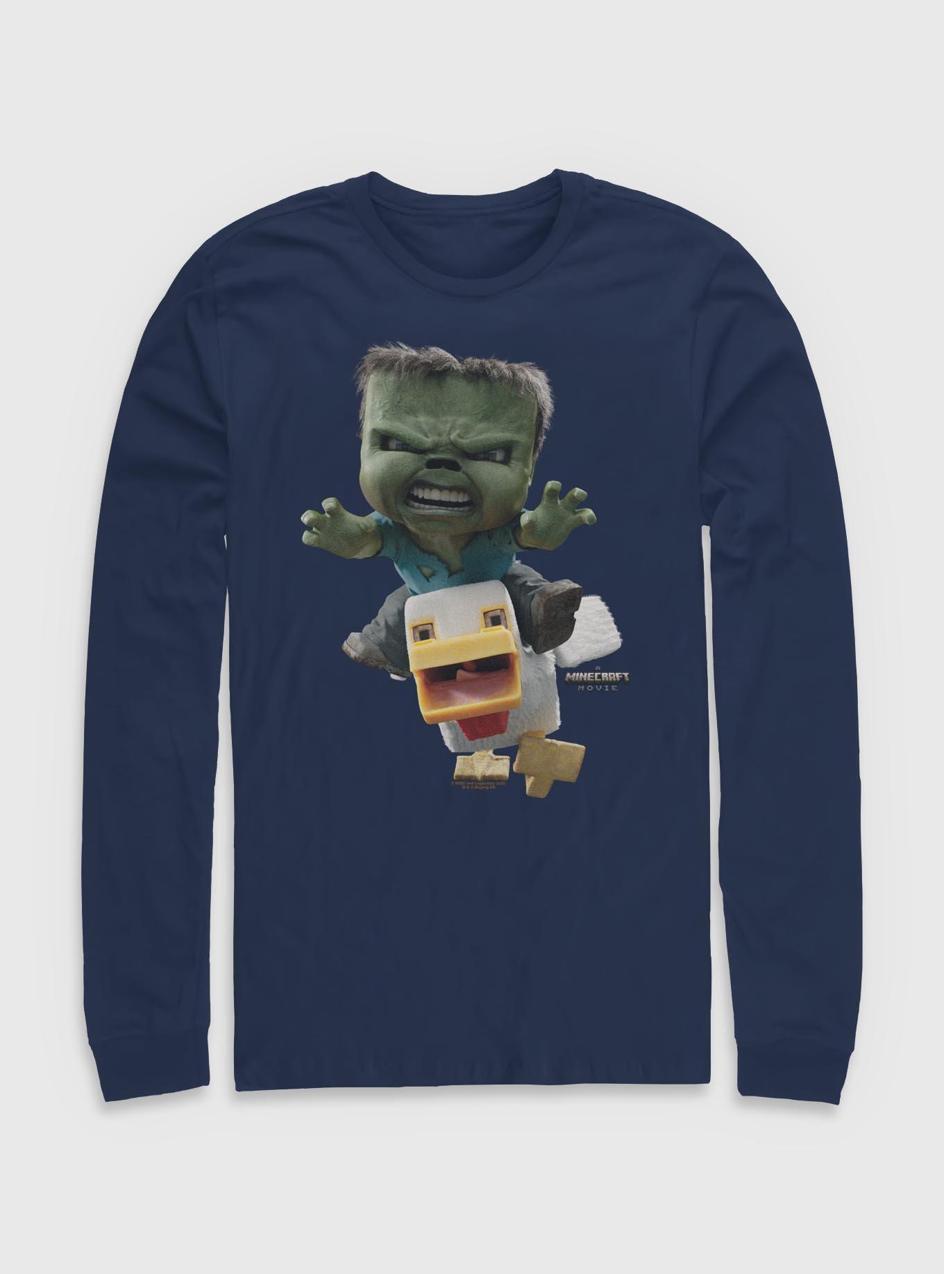 A Minecraft Movie Chicken Jockey Long Sleeve T-Shirt, NAVY, hi-res