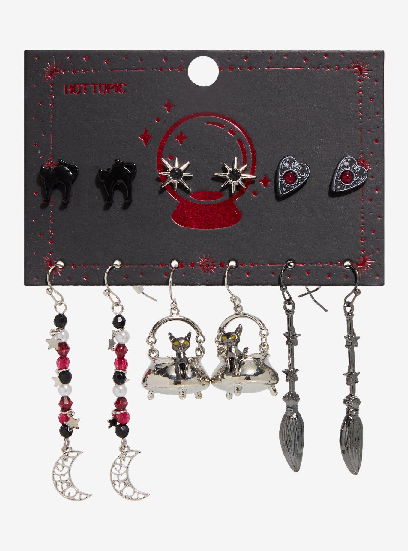 Black Cat Witch Planchette Earring Set, , hi-res