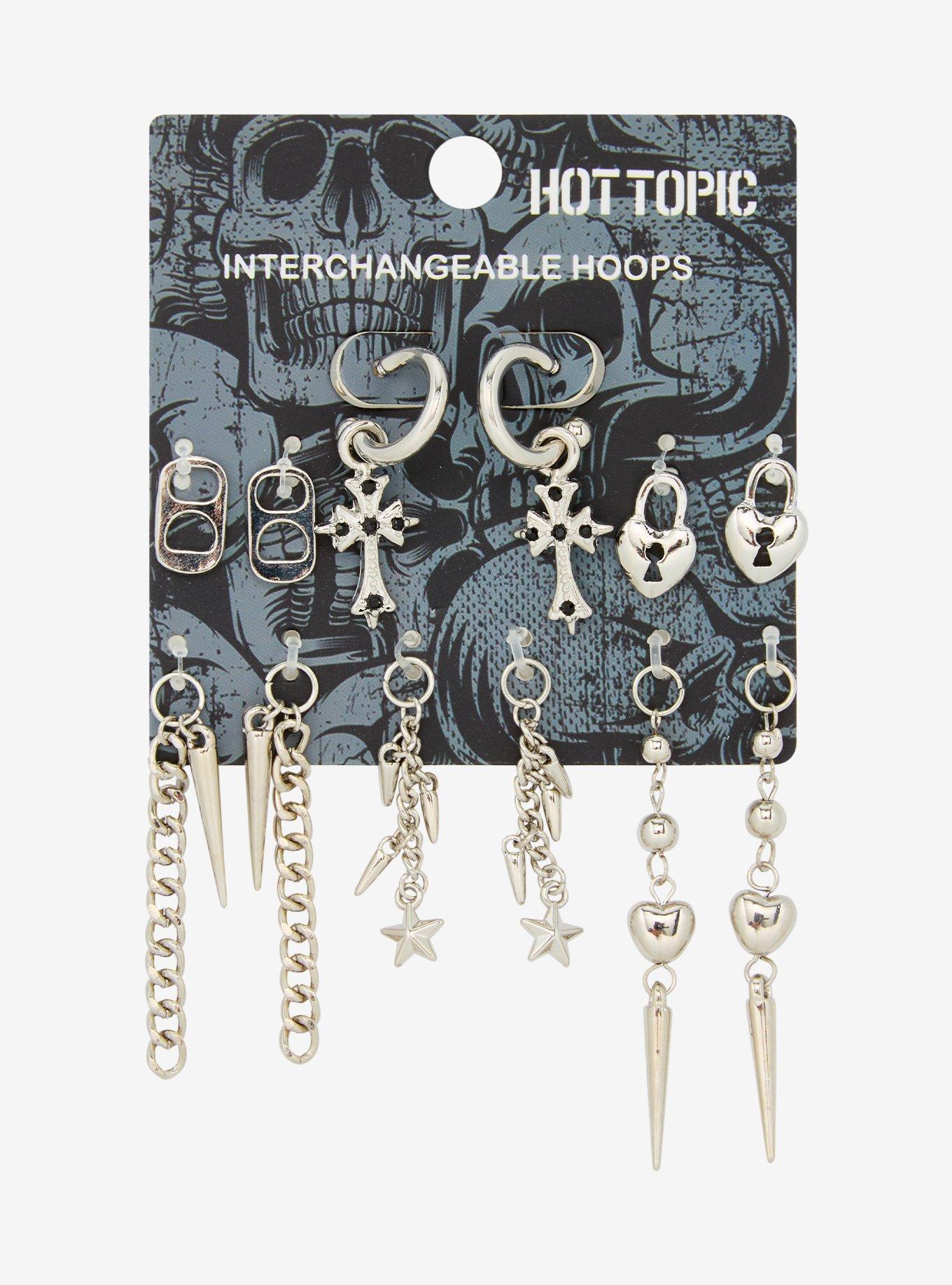 Heart Spike Interchangeable Charms Mini Hoop Earring Set, , hi-res