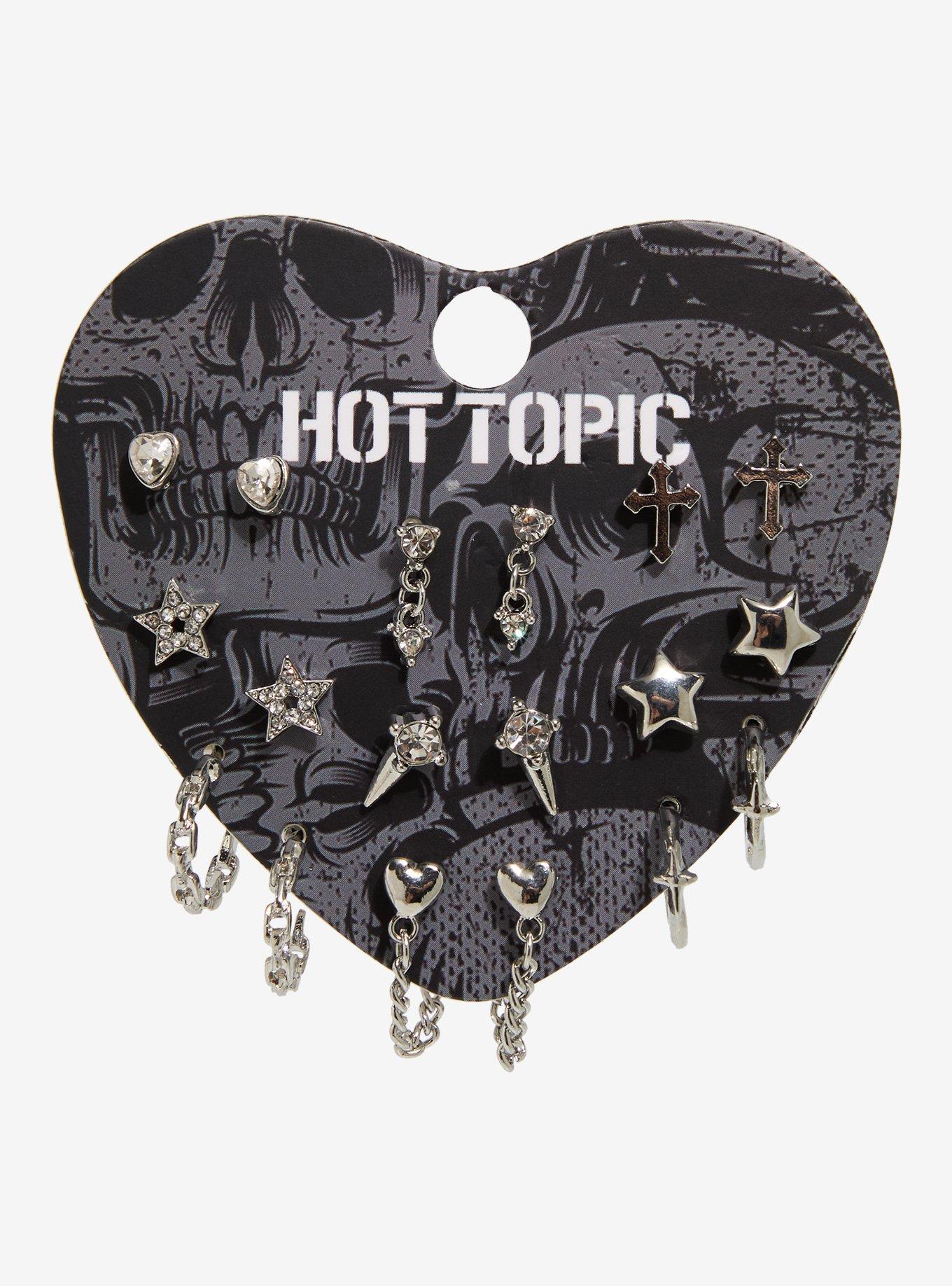 Rhinestone Star Heart Cross Earring Set, , hi-res