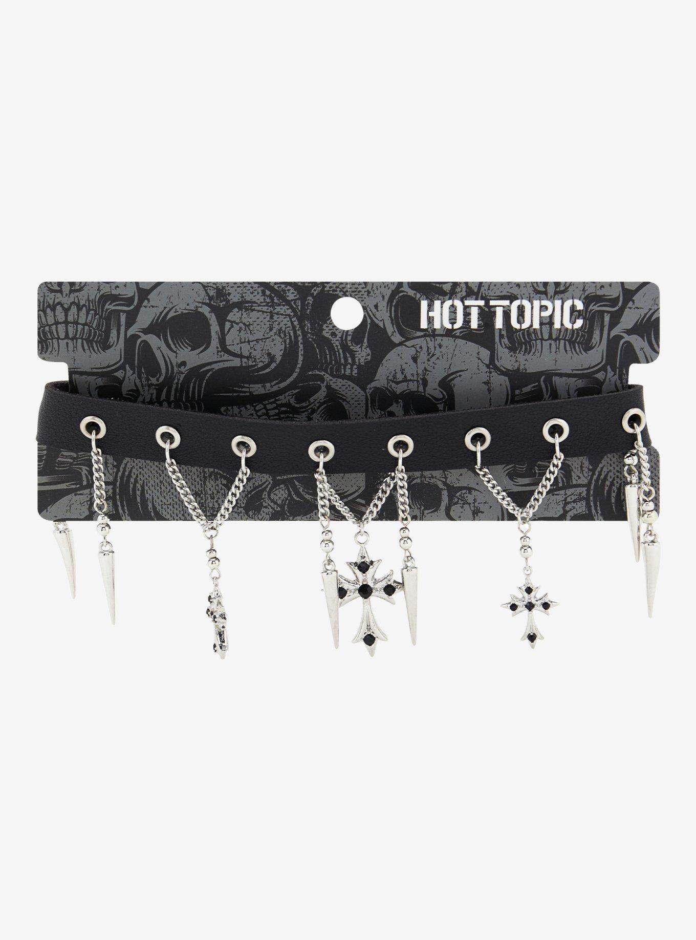Spike Cross Chains Grommet Choker, , hi-res