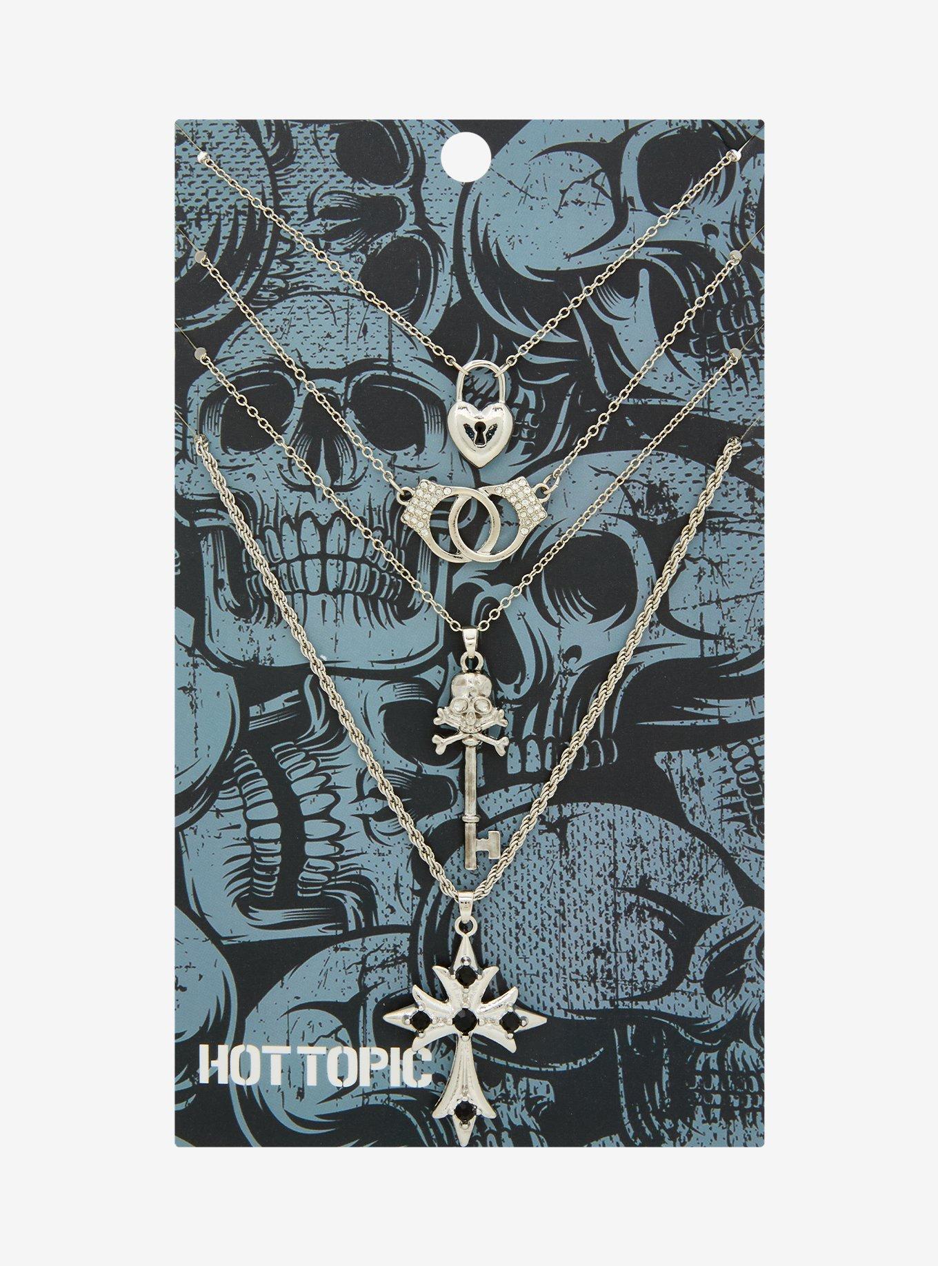Skull Key Lock Cross Handcuffs Necklace Set, , hi-res