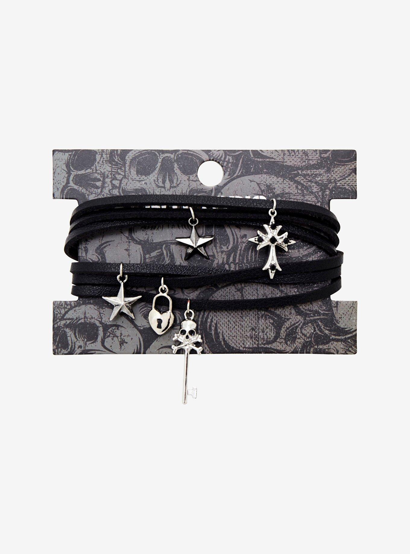 Skull Key Heart Lock Charm Multi-Strand Bracelet, , hi-res