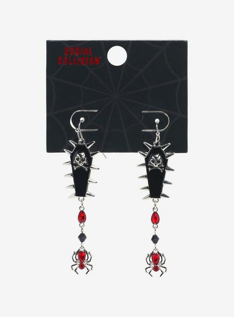 Social Collision Spike Coffin Spider Earrings | Hot Topic