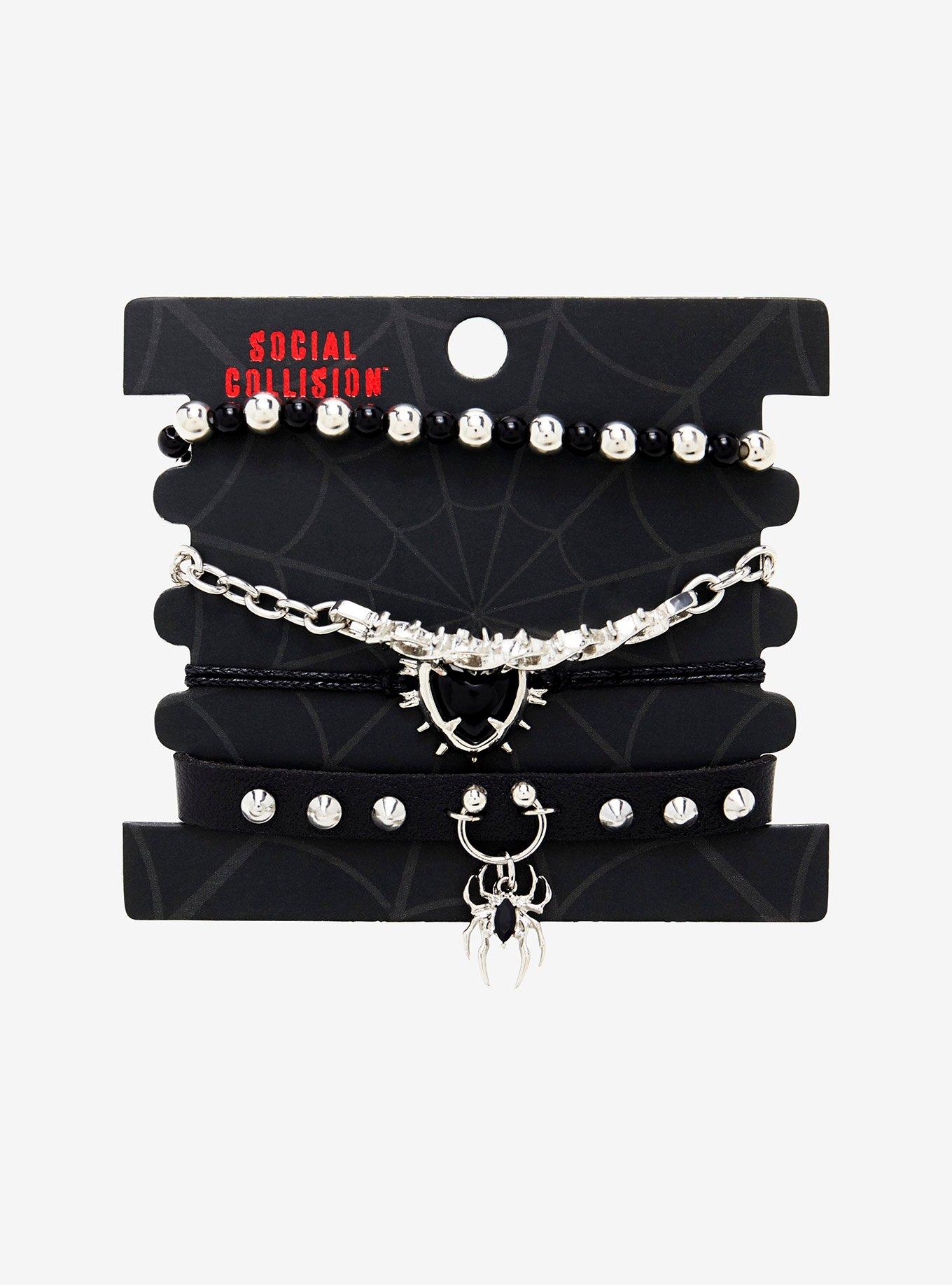 Social Collision Spiky Heart Spider Bracelet Set, , hi-res