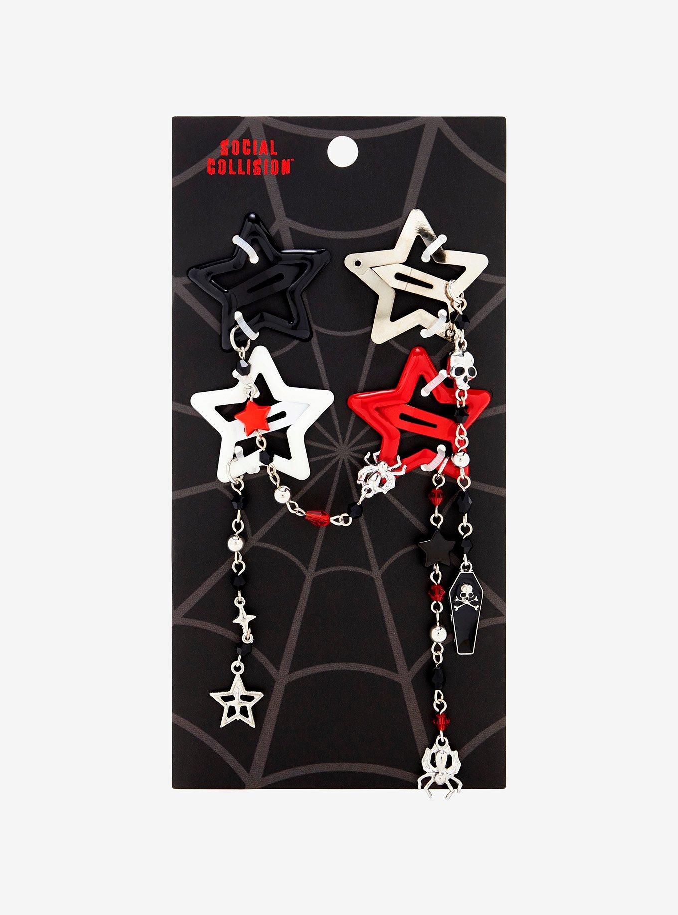 Social Collision Spider Charm Star Hair Clip Set, , hi-res