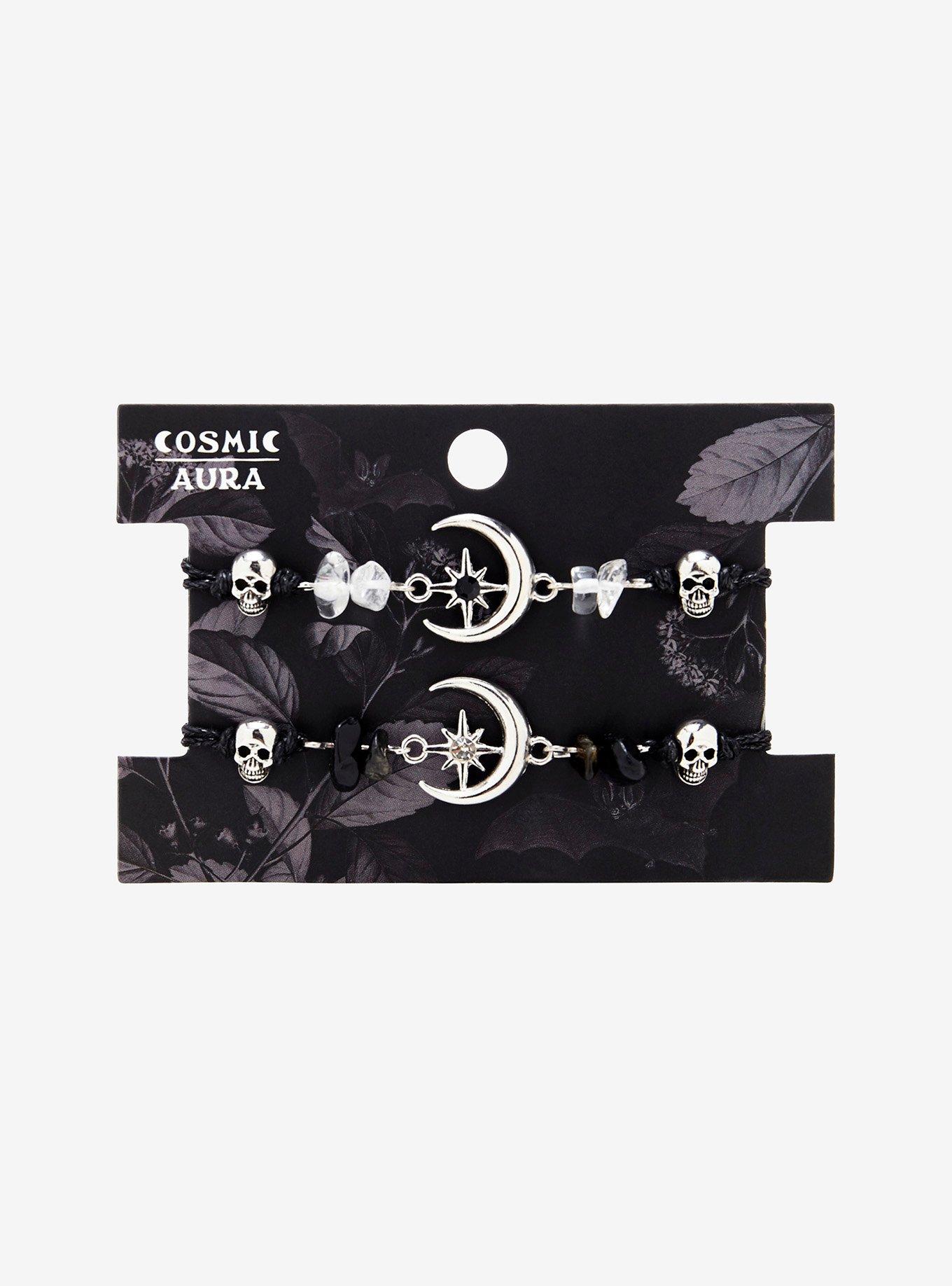 Cosmic Aura Skull Crescent Moon Best Friend Cord Bracelet Set, , hi-res