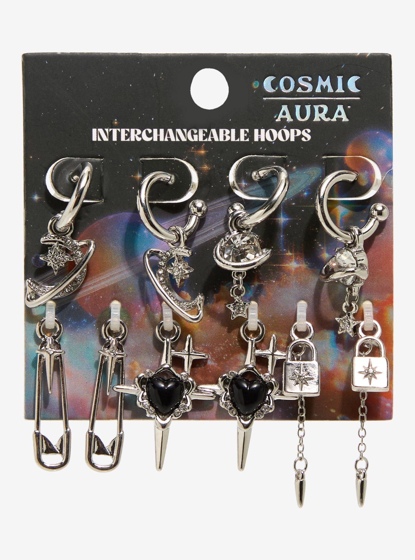 Cosmic Aura Celestial Interchangeable Charms Mini Hoop Earring Set, , hi-res