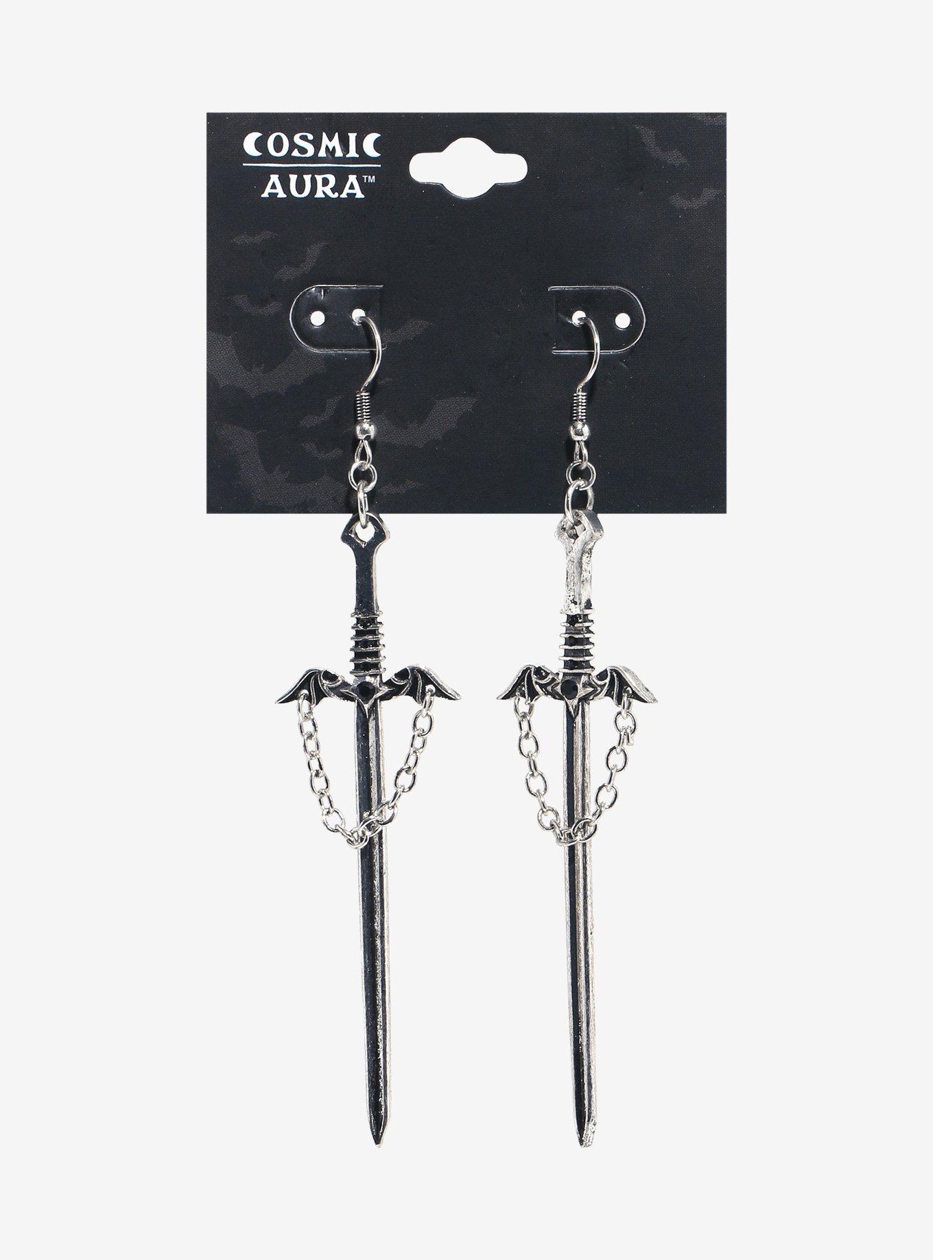 Cosmic Aura Bat Wing Sword Earrings, , hi-res