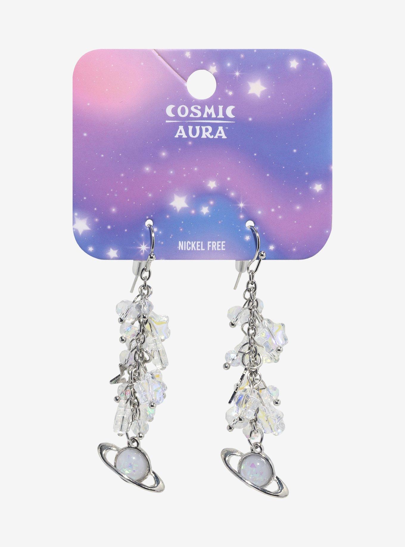 Cosmic Aura Clear Star Bead Planet Earrings, , hi-res
