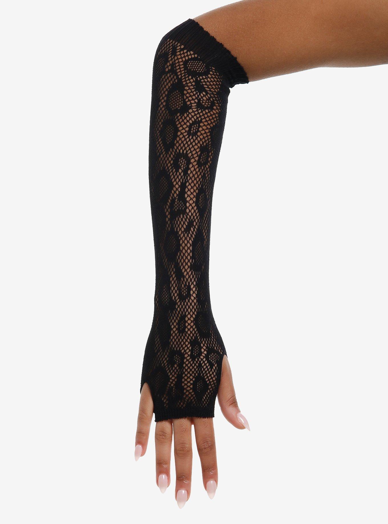 Leopard Print Fishnet Arm Warmers, , hi-res