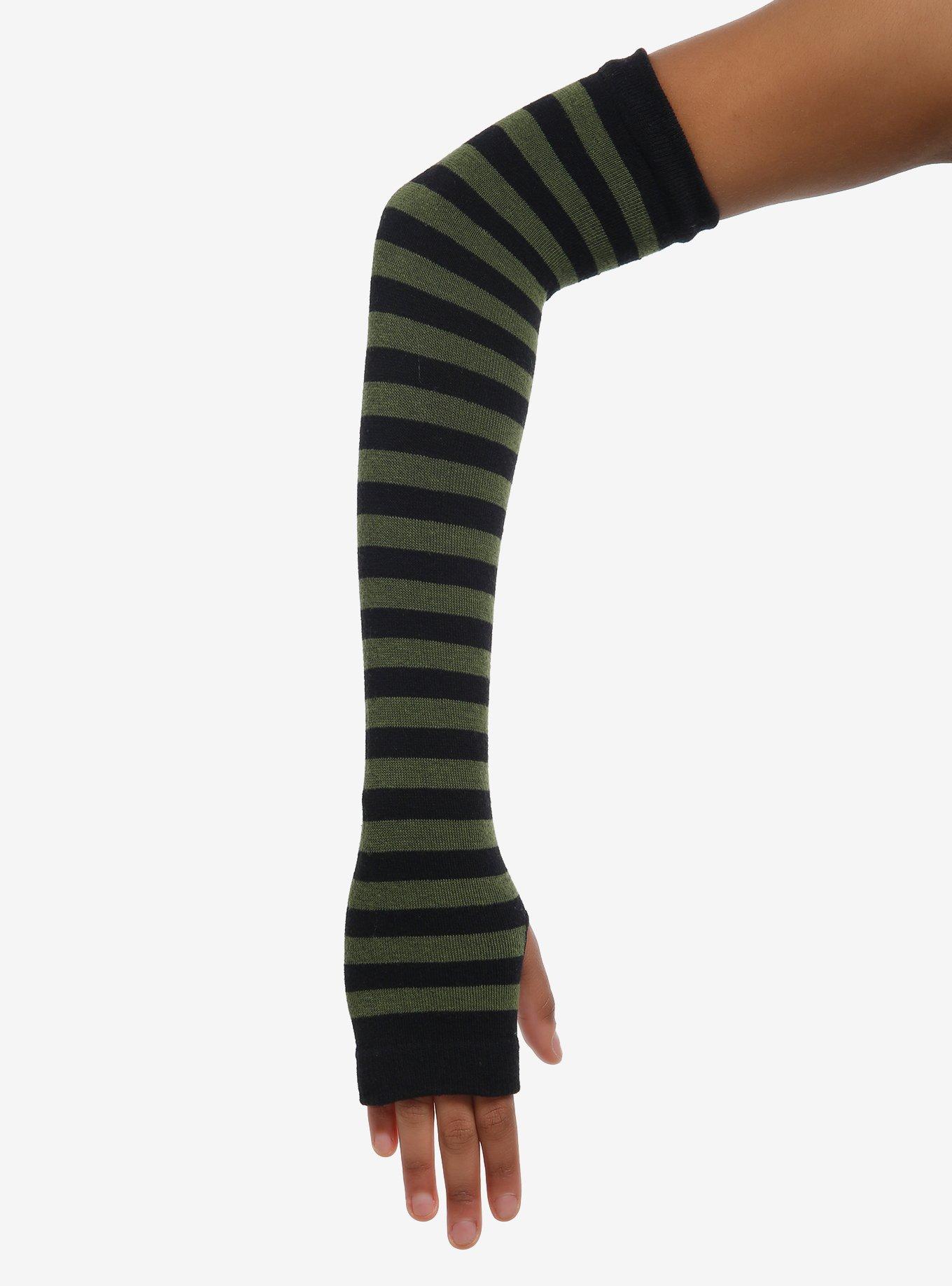 Olive & Black Long Arm Warmers, , hi-res