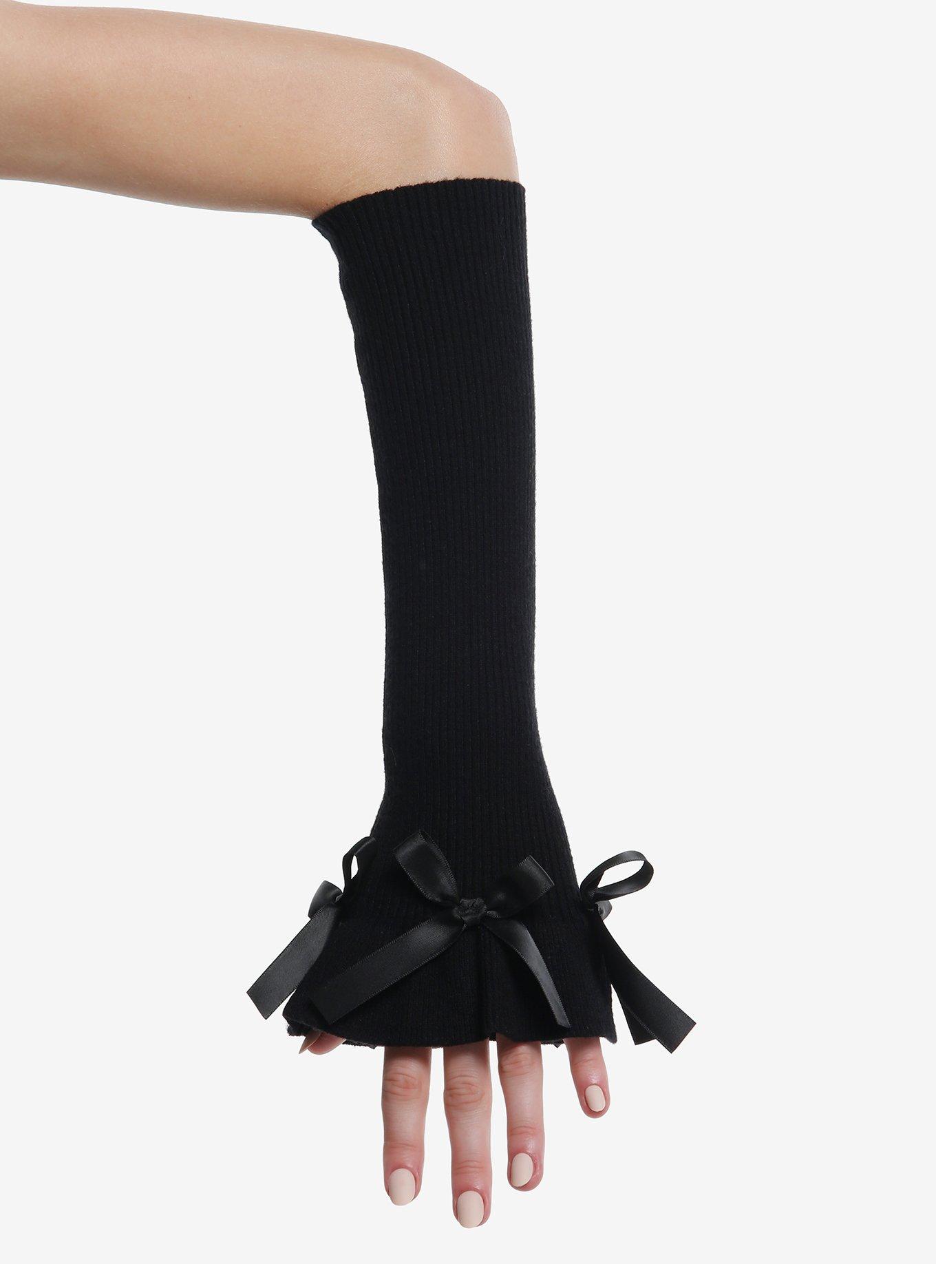 Black Bow Flared Arm Warmers, , hi-res