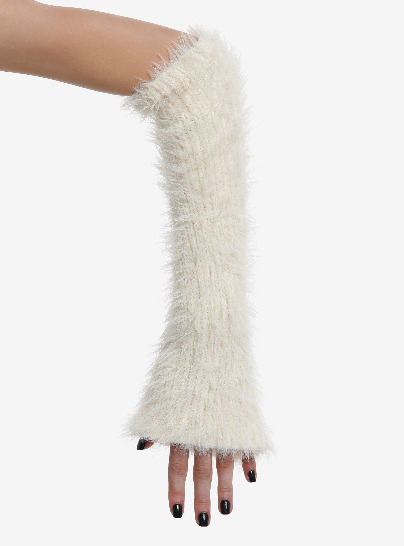Ivory Fuzzy Flare Arm Warmers, , hi-res