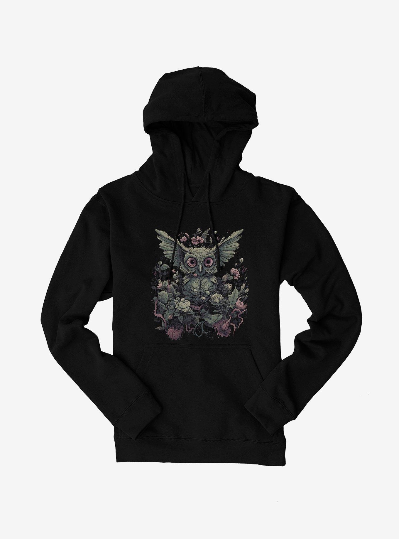 Floral Night Owl Hoodie, BLACK, hi-res