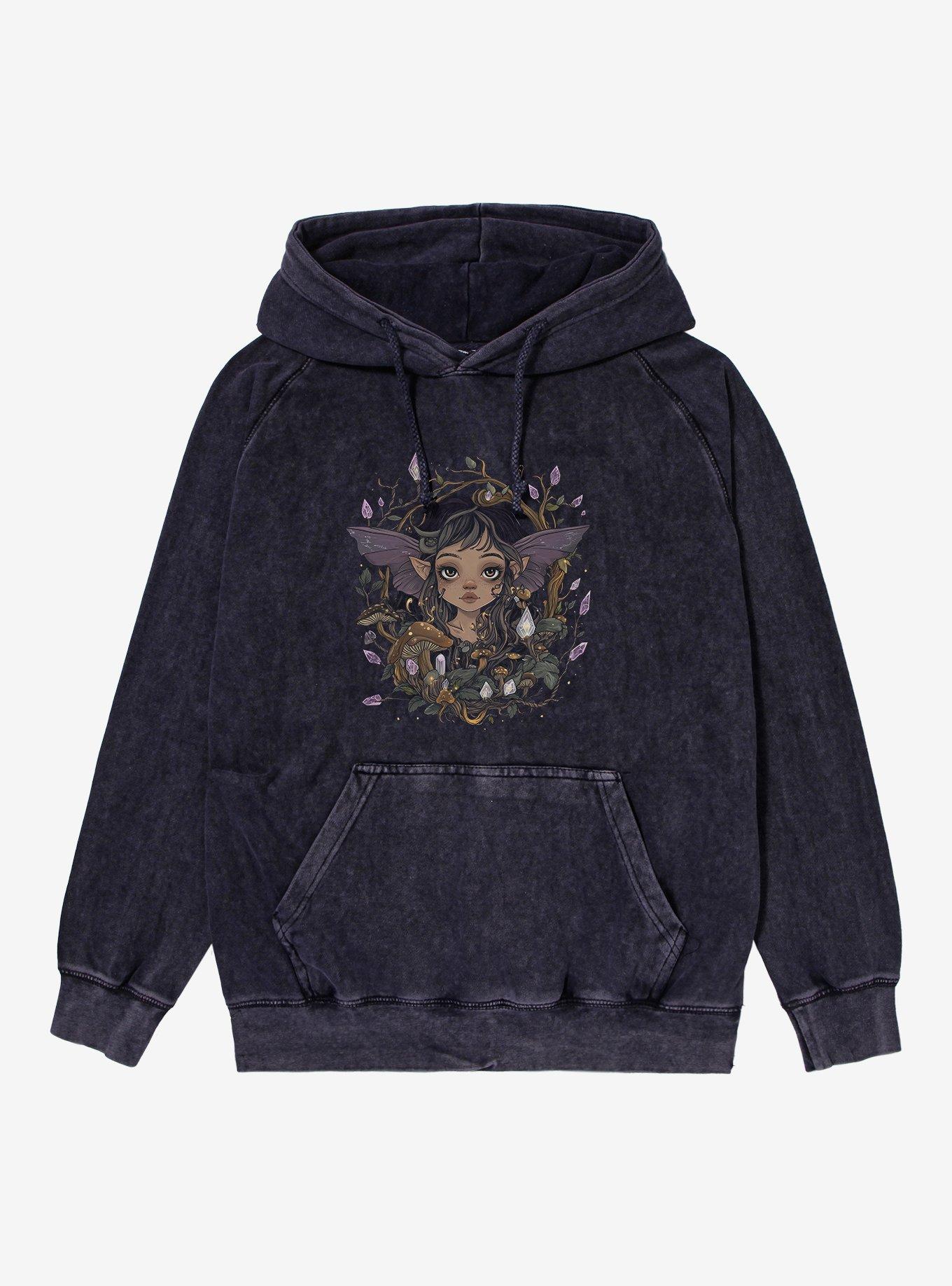 Dark Fairy Crystal Blossoms Mineral Wash Hoodie, VINTAGE BLACK, hi-res